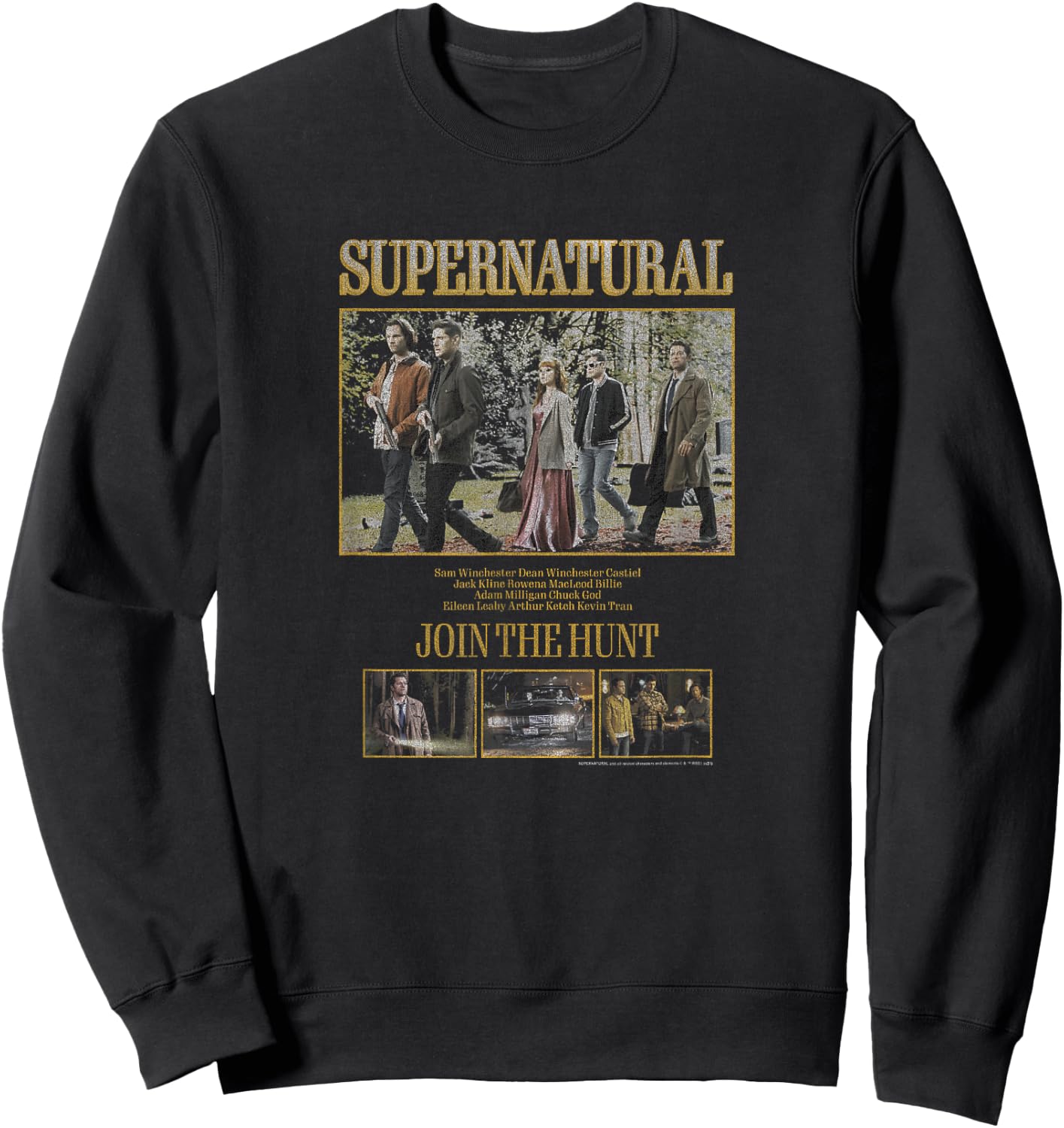 Supernatural Group Shot Boxy Join The Hunt Crew Names Sweatshirt - Sweatshirt | Black