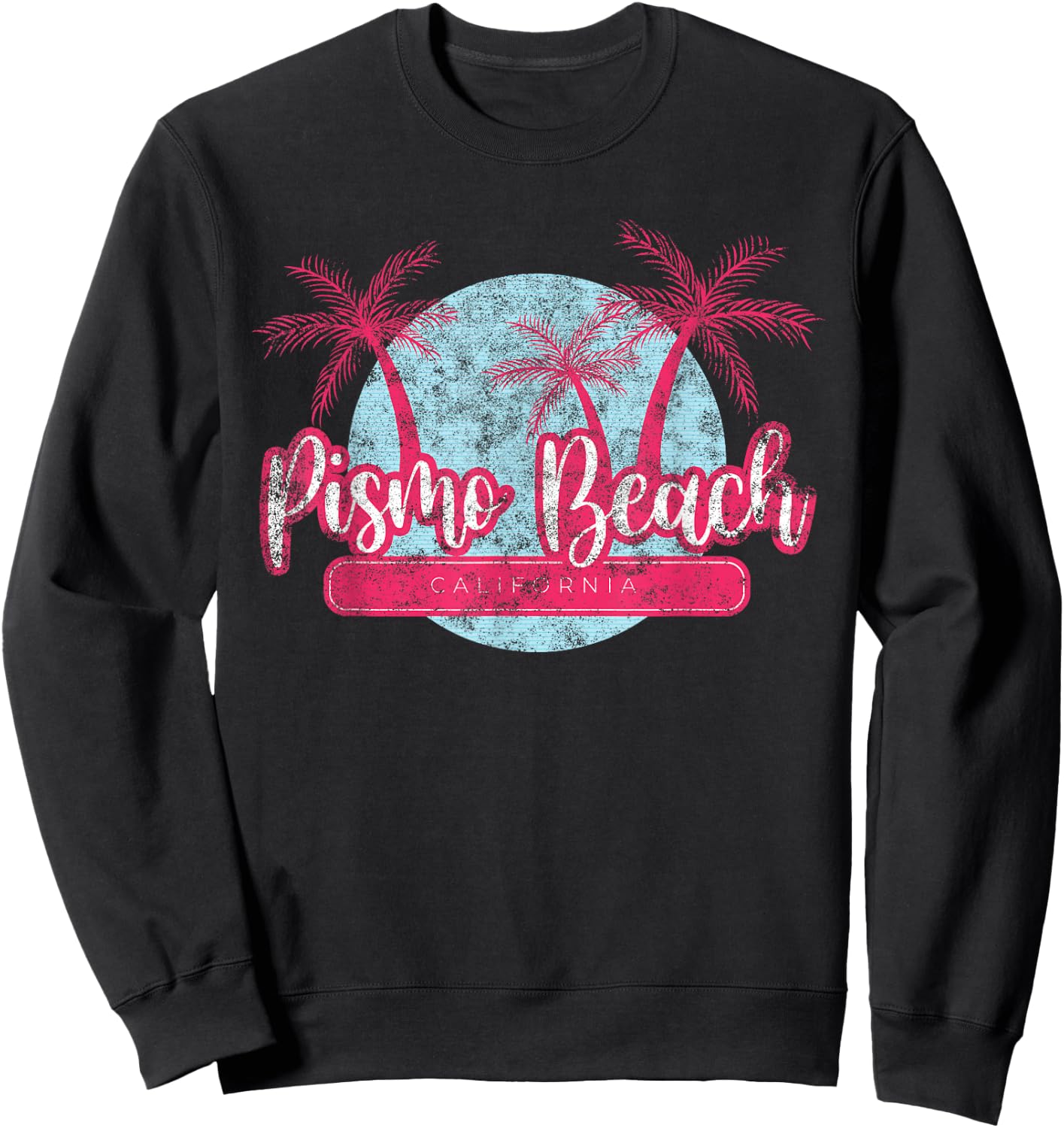 Pismo Beach California Retro Palm Tree Vintage Surf Sweatshirt - Sweatshirt | Black