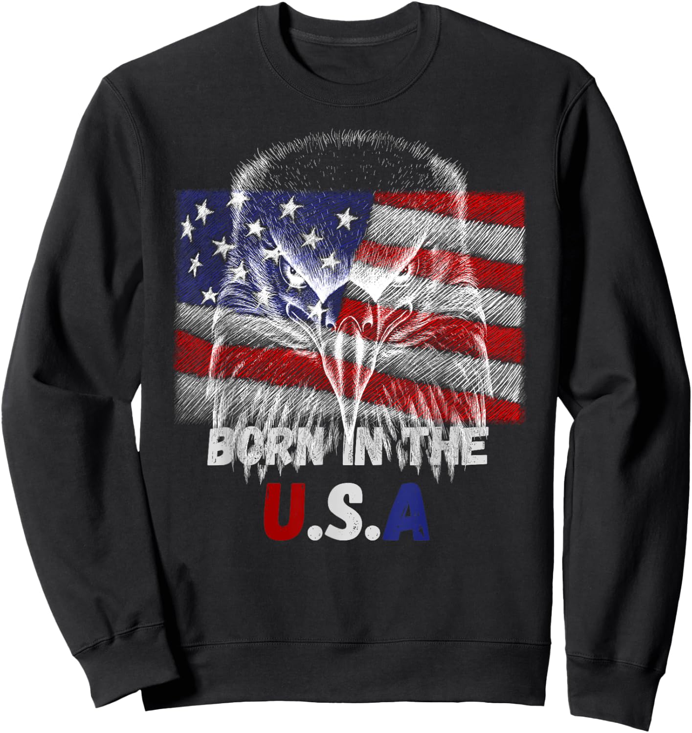 Born In The U.S.A Eagle Silhouette Patriotic Flag Tattoo Sweatshirt - Sweatshirt | Black