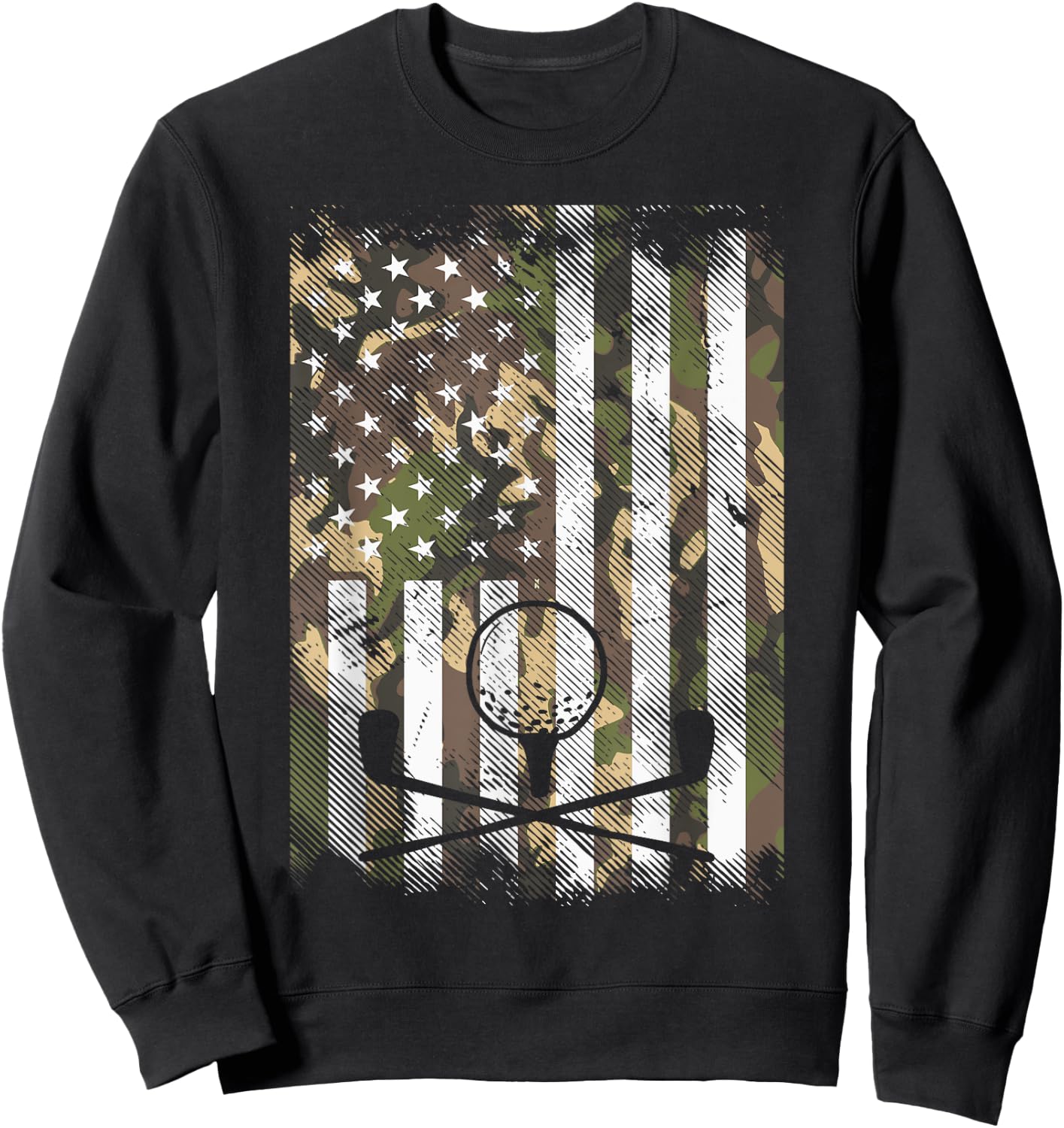 Camo American Flag Golf Vintage Golfing Patriotic Golfer Dad Sweatshirt - Sweatshirt | Black