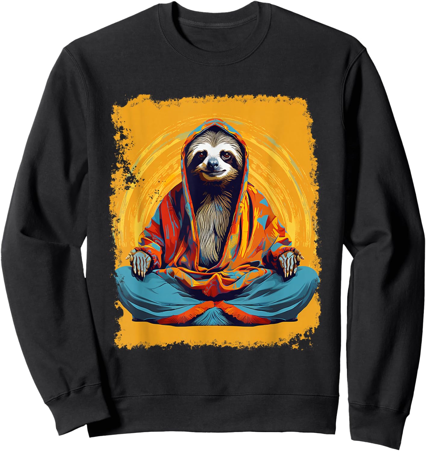 Pop Art Vintage Zoo Animal Sloth Yoga Sweatshirt - Sweatshirt | Black