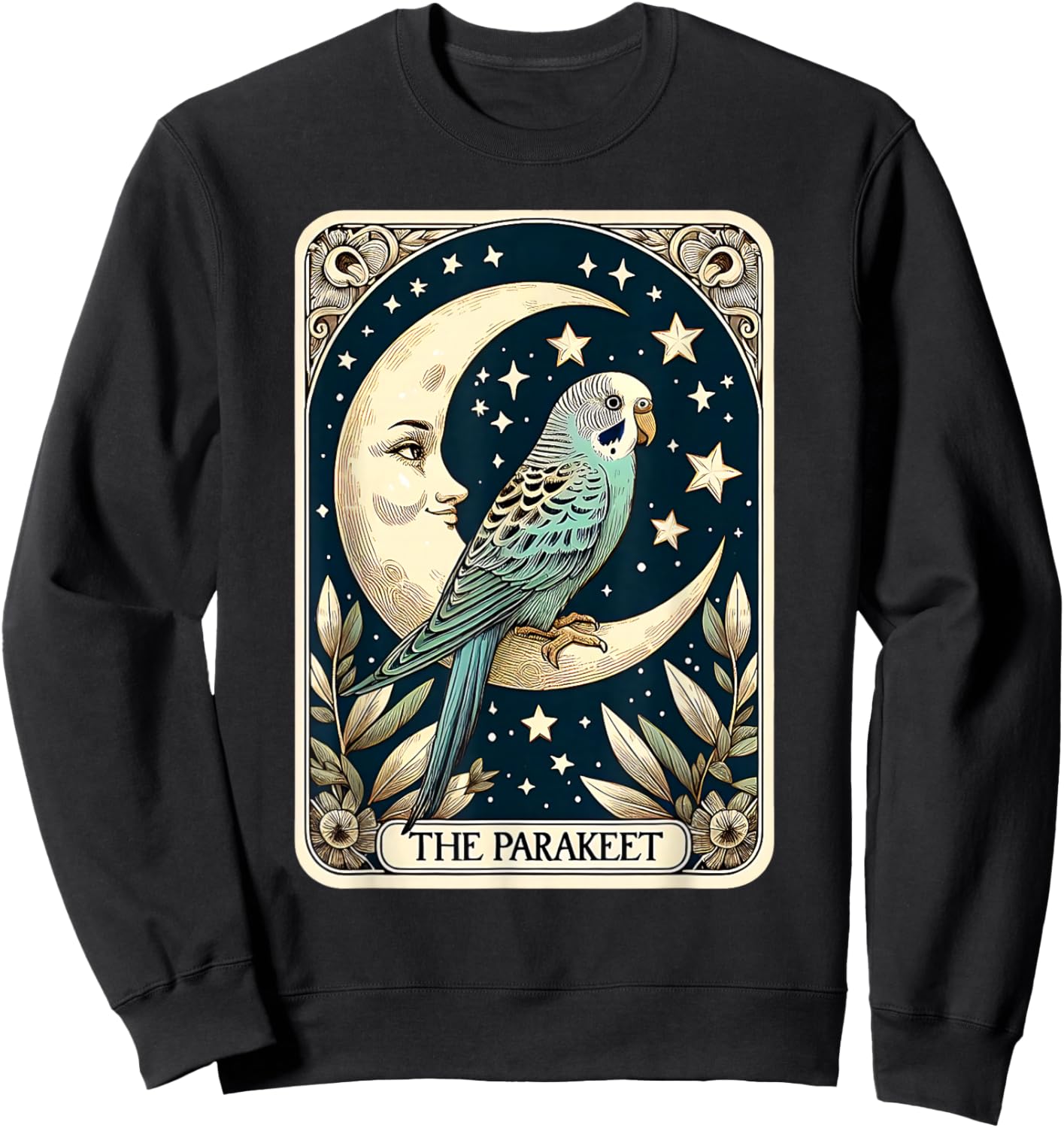 Cute Parakeet Tarot Card Star with the Moon Men Women Kids Sweatshirt - Sweatshirt | Black