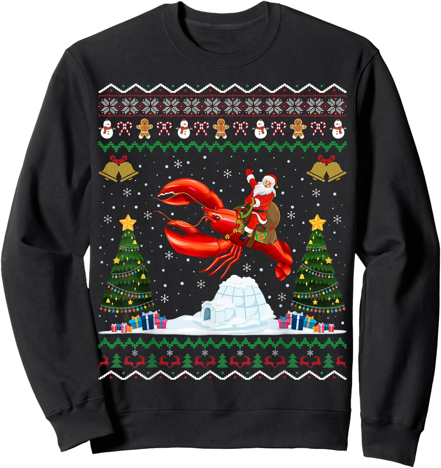 Lobster Ugly Xmas Gift Santa Riding Lobster Christmas Sweatshirt - Sweatshirt | Black