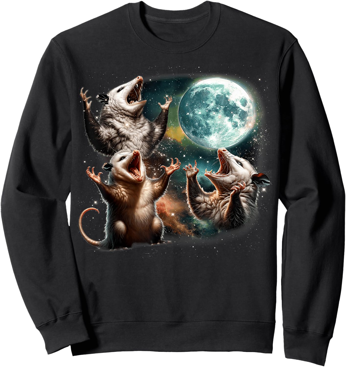 Funny Three Opossum Moon, 3 Possum Full, Weird Magic Meme Sweatshirt - Sweatshirt | Black