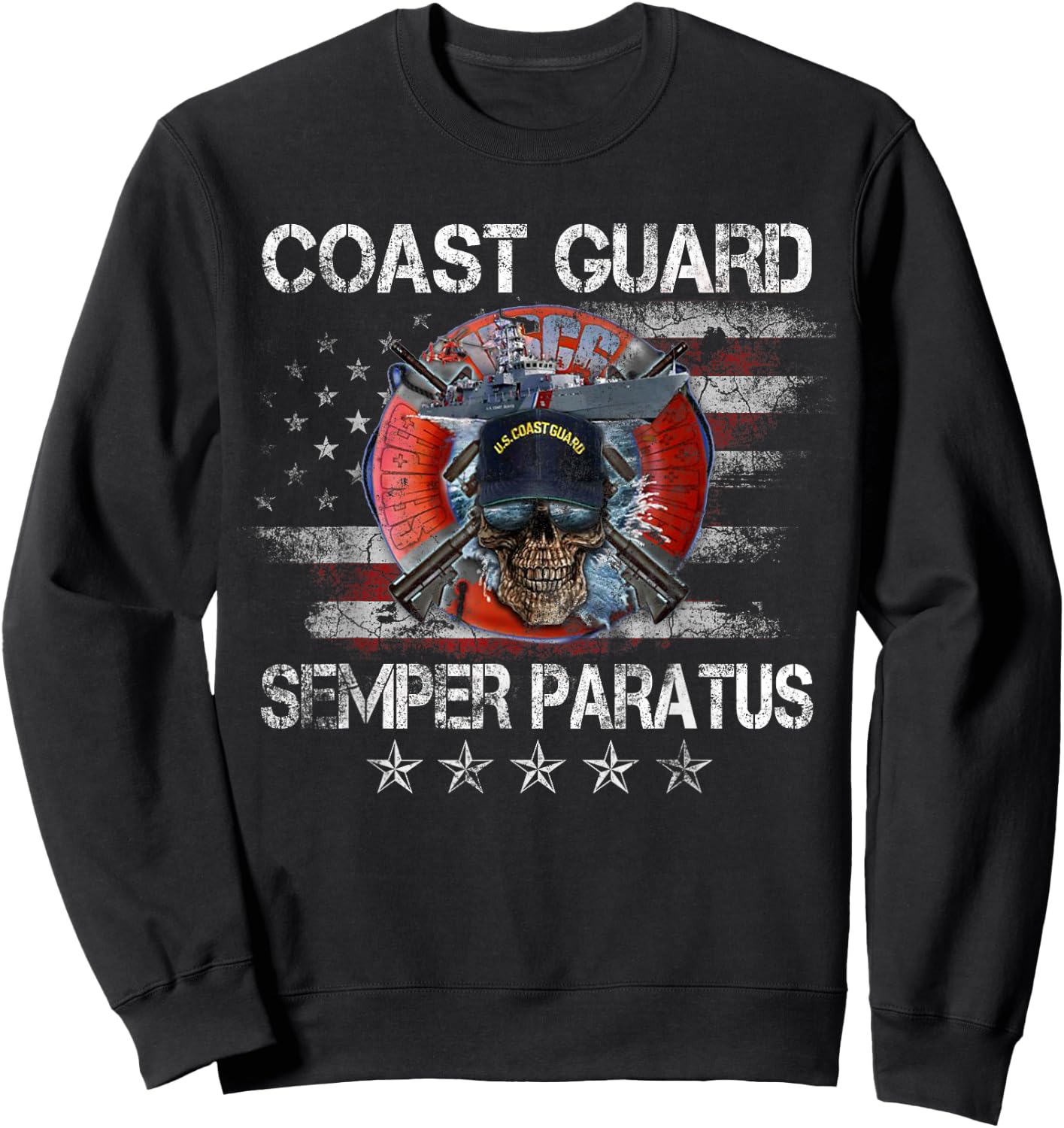 US Coast Guard Semper Paratus T Shirt Vintage USCG Veteran Sweatshirt - Sweatshirt | Black