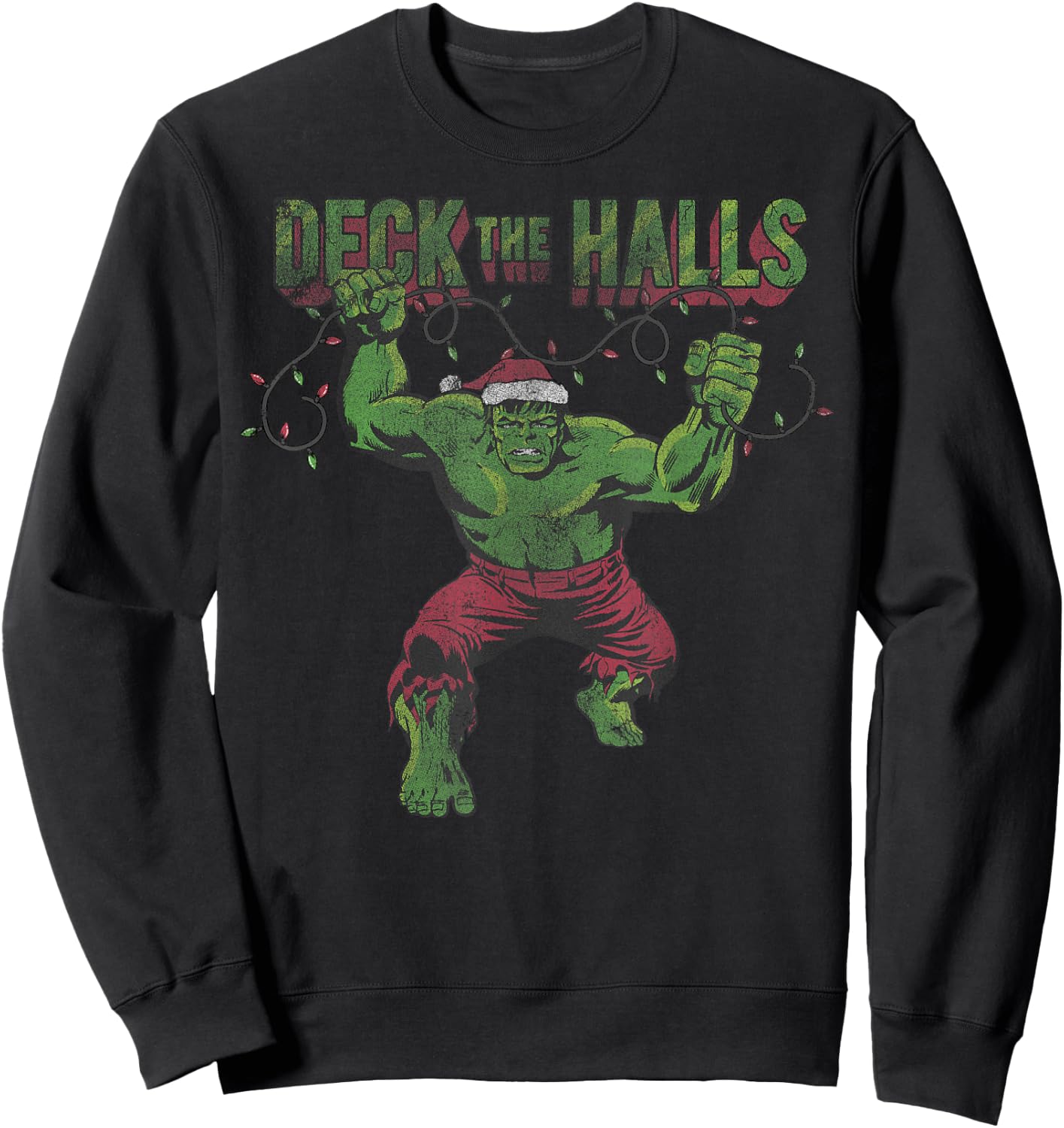 Marvel Christmas Hulk Deck The Halls Portrait Sweatshirt - Sweatshirt | Black