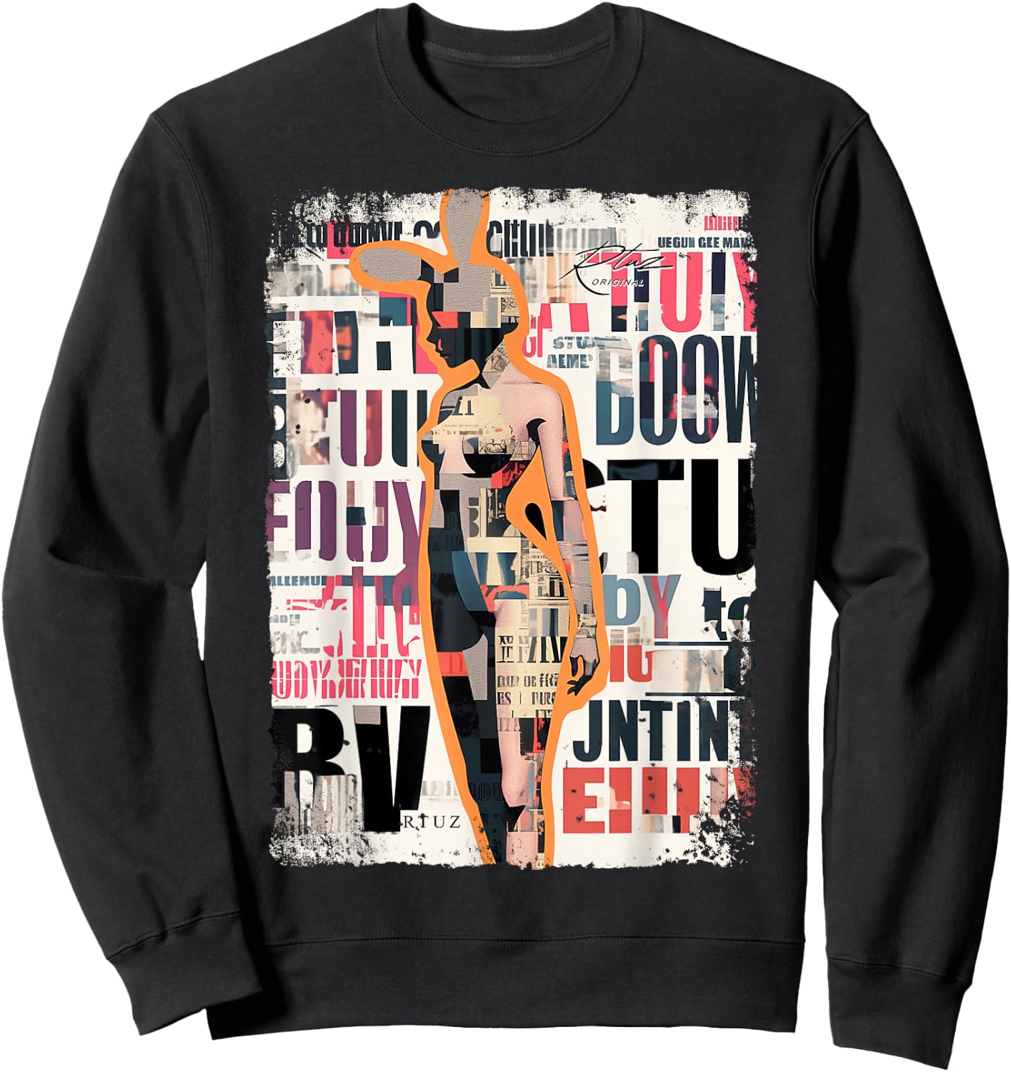 Magazine Cover Vintage Girl Bunny Collage Sexy Model Pin-Up Sweatshirt - Sweatshirt | Black