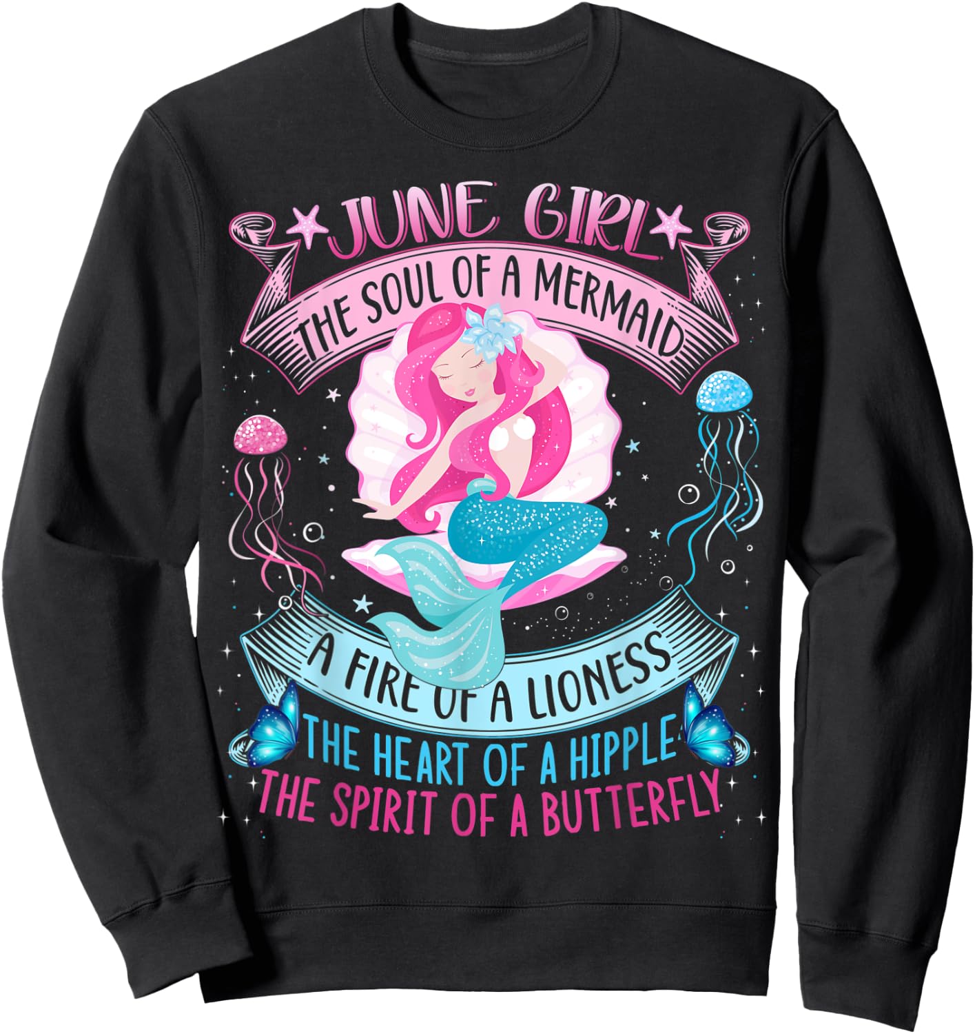 Birthday Mermaid shirts for Girls, Cute June Girl Mermaid Sweatshirt - Sweatshirt | Black
