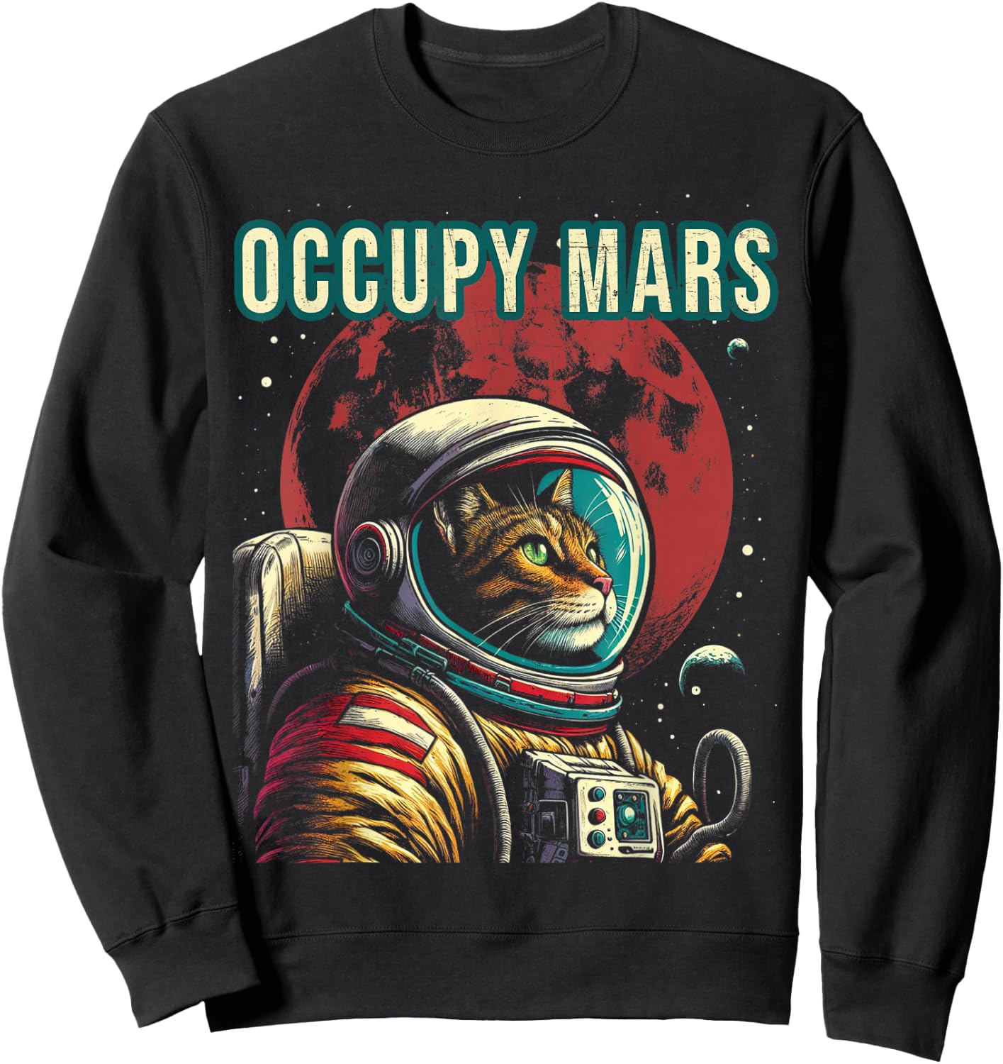 Occupy Mars - Funny Cat Astronaut Retro Sweatshirt - Sweatshirt | Black