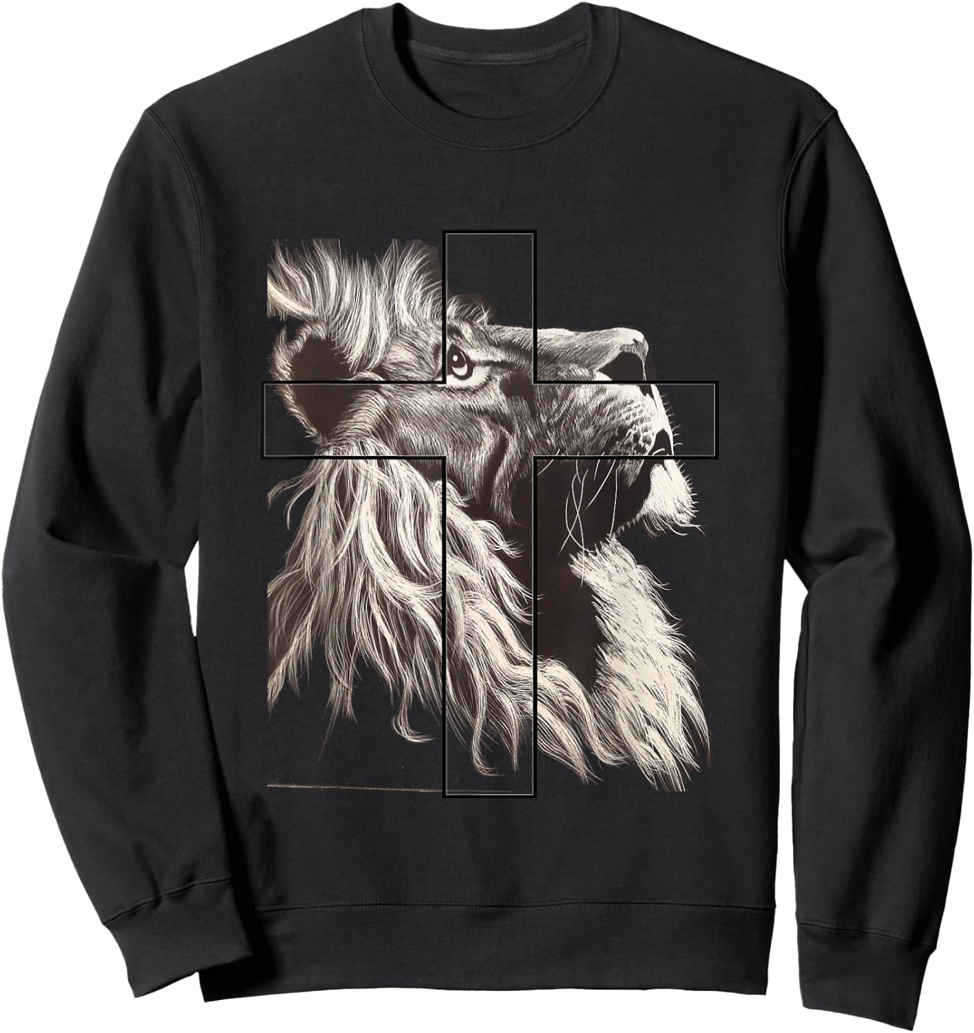 Jesus Lion of Tribe Judah Christian Cross Sweatshirt - Sweatshirt | Black