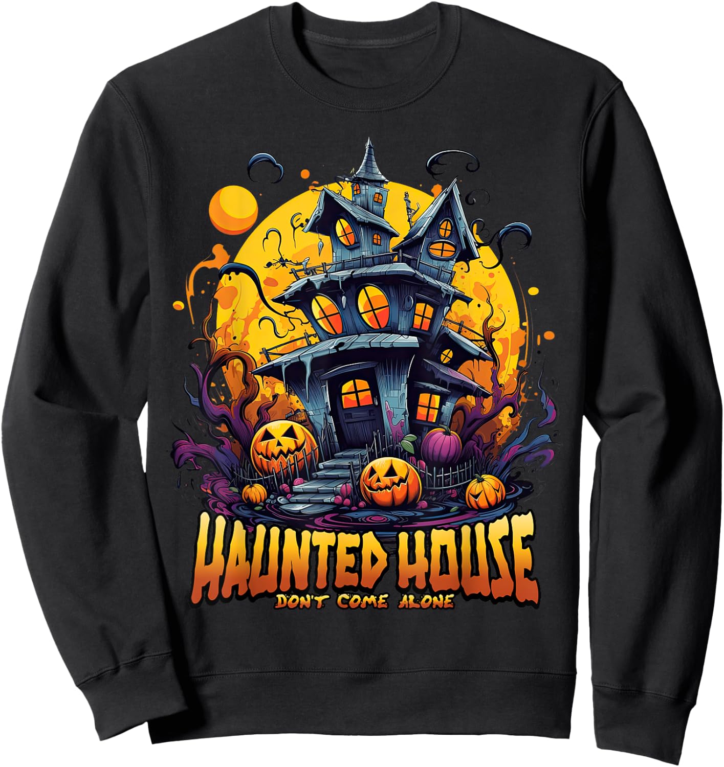 Haunted House Don't Come Alone - Scary Moonlit Pumpkins Kids Sweatshirt - Sweatshirt | Black