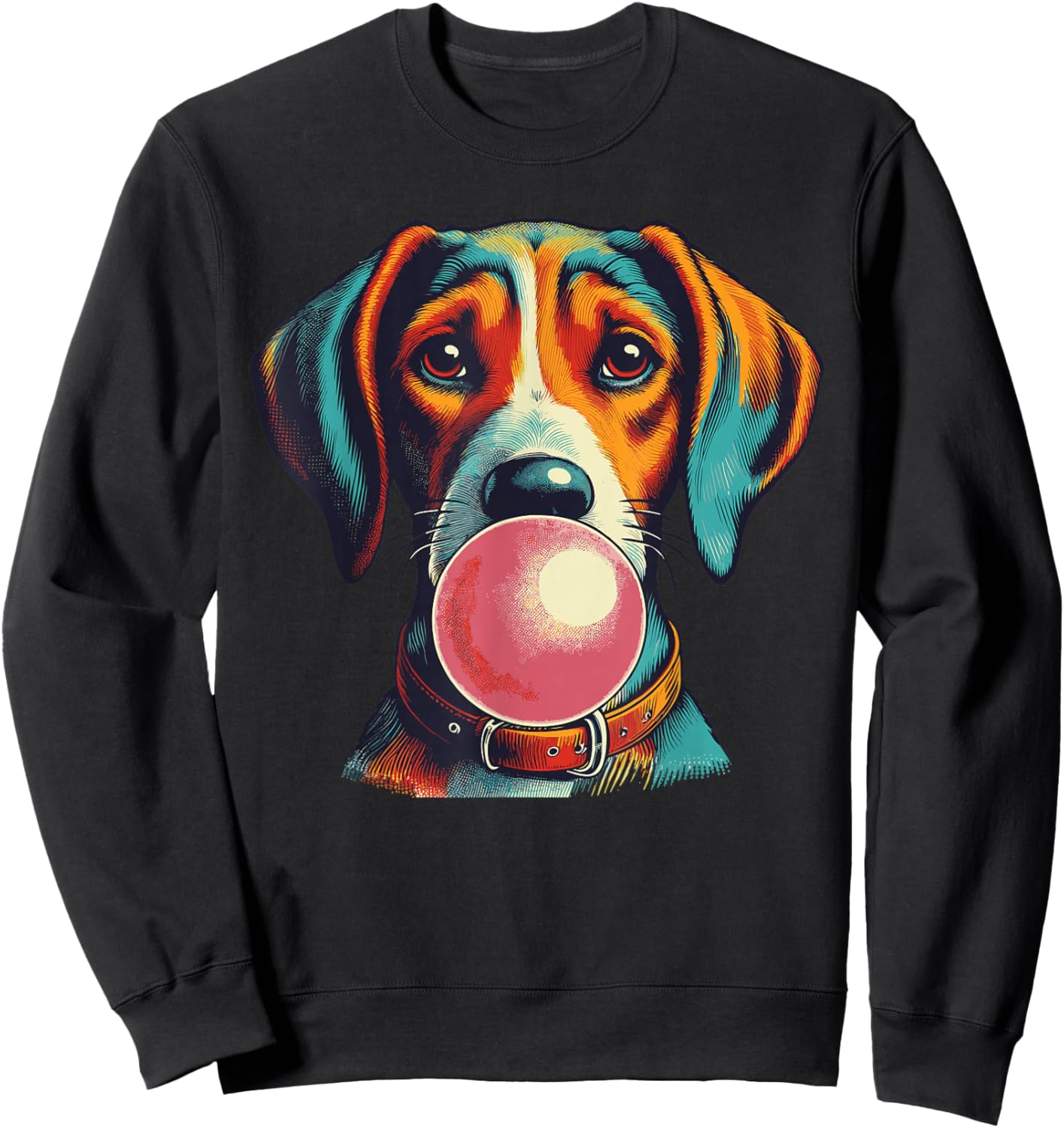 Funny Dog blowing Bubble Gum Vintage Popping Pink Bubble Gum Women Sweatshirt - Sweatshirt | Black