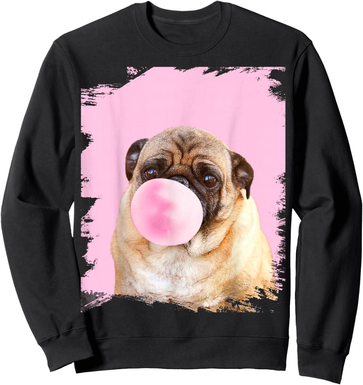 Cute Pug Dog Chewing Pink Gum Sweatshirt - Sweatshirt | Black