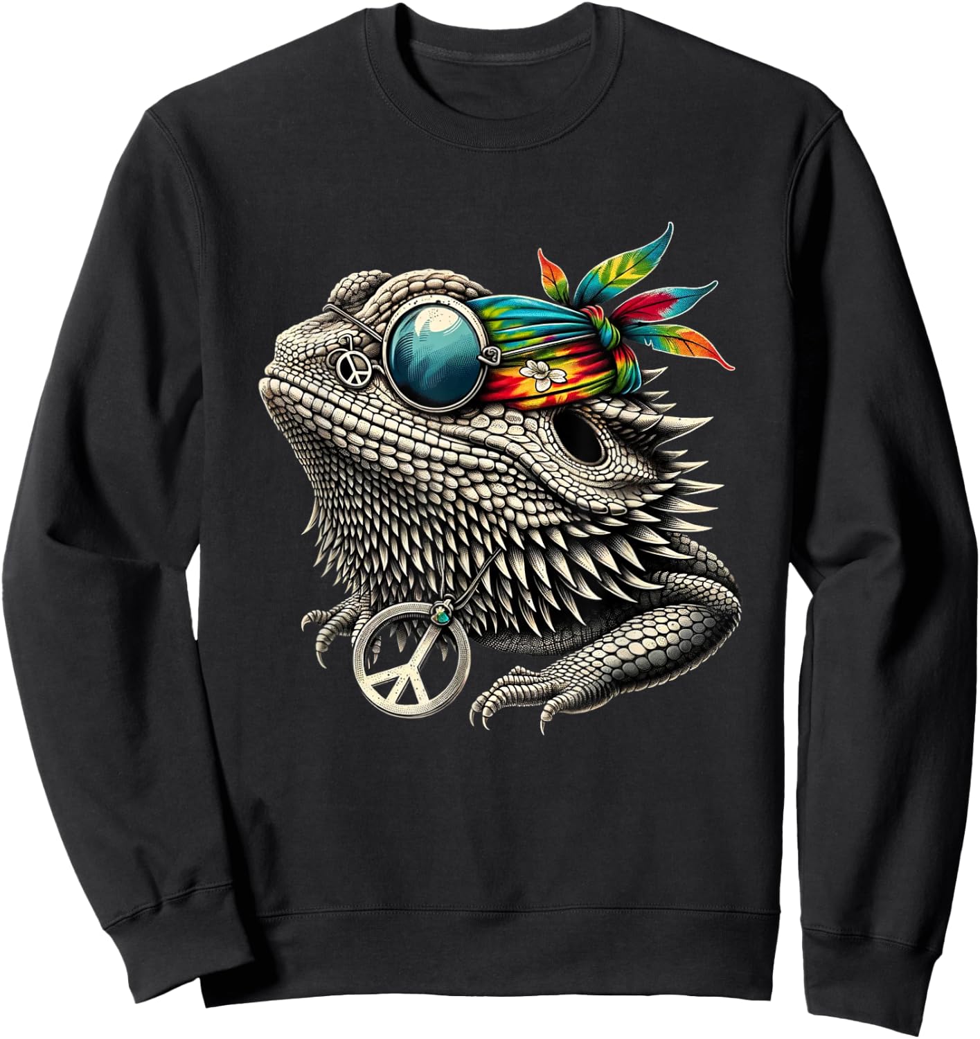 Bearded Dragons Reptile Lizard Pet Hippie Style Sweatshirt - Sweatshirt | Black
