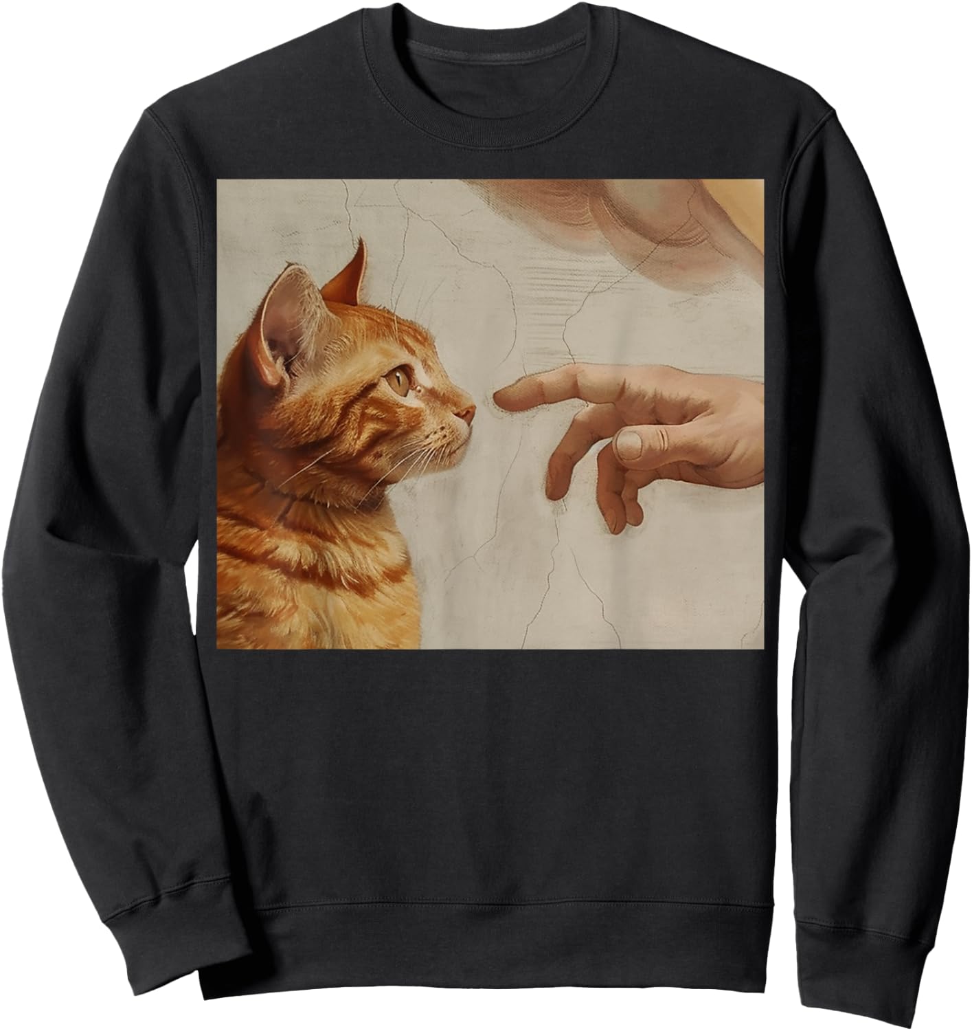 Michelangelo God Creating Cat Hands Vintage Art Women Sweatshirt - Sweatshirt | Black