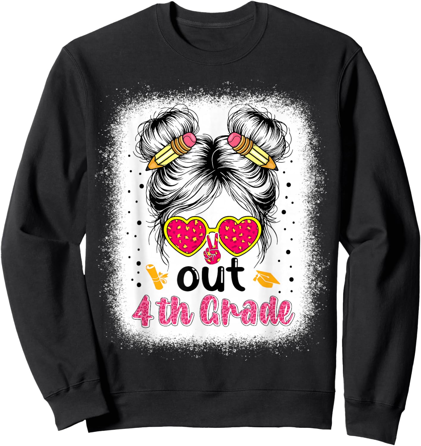 Peace out 4th grade graduation 2026 4th grade messy bun girl Sweatshirt - Sweatshirt | Black