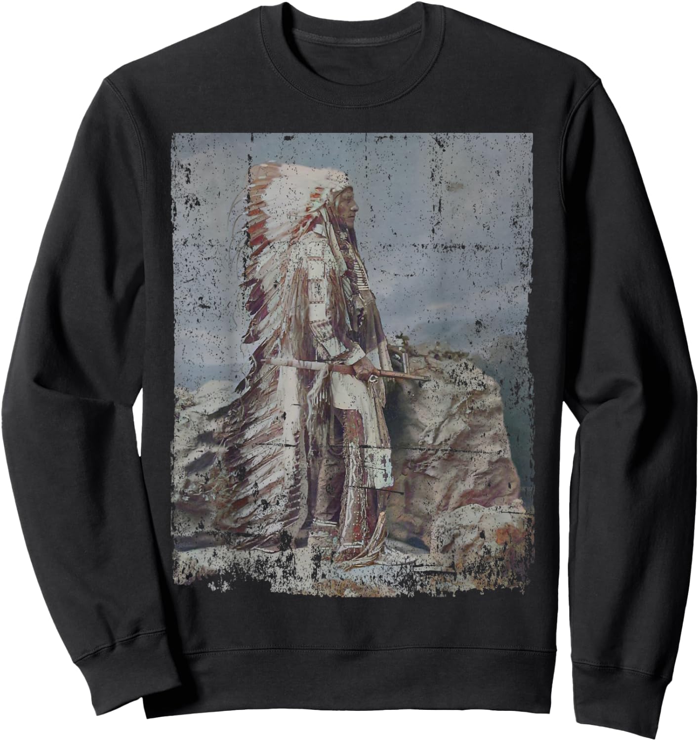 Chief Head Native American Indians Warbonnets Headdress Art Sweatshirt - Sweatshirt | Black