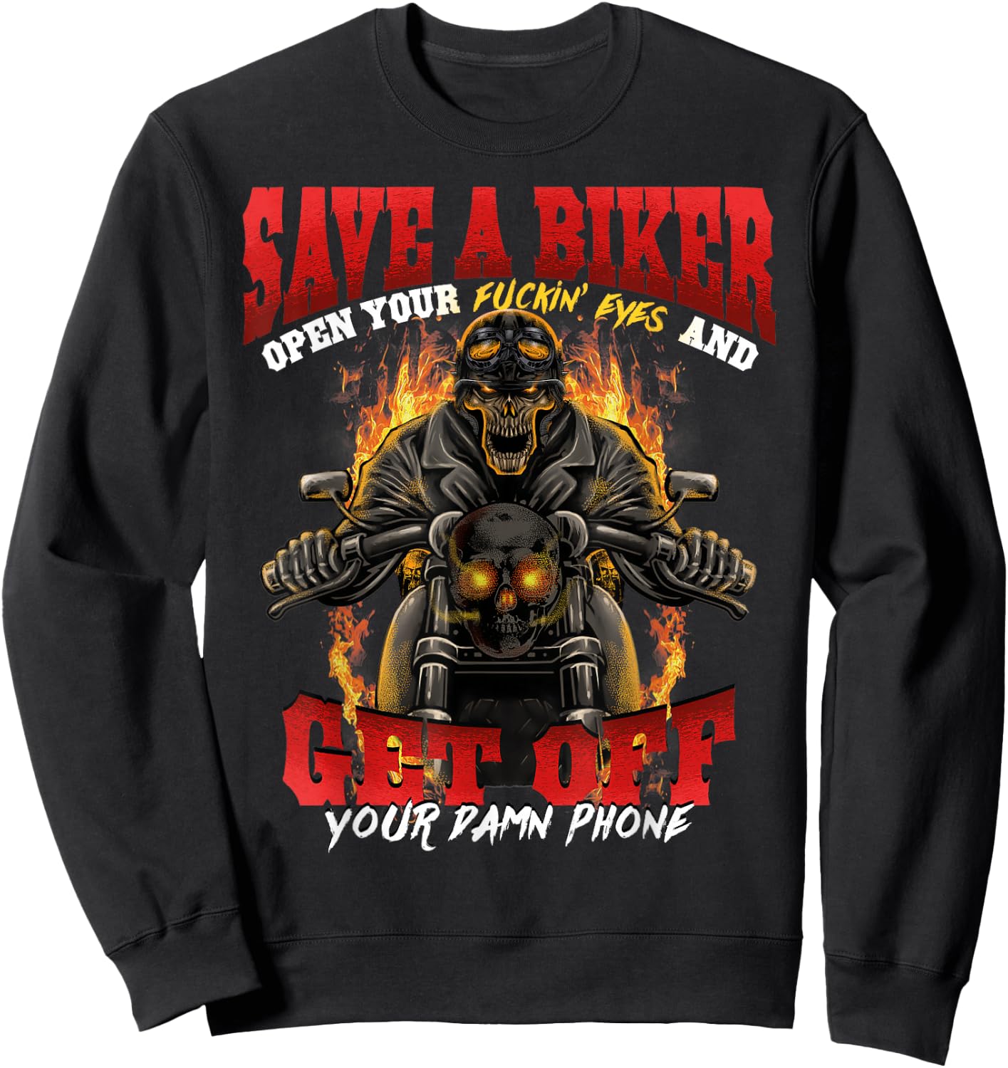 Biker Lives Matter Motorcycle Quotes Skull Flames Sweatshirt - Sweatshirt | Black