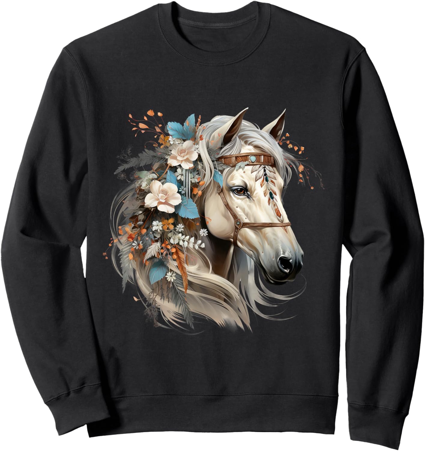 Floral Wild Horse Country Horse Riding Sweatshirt - Sweatshirt | Black