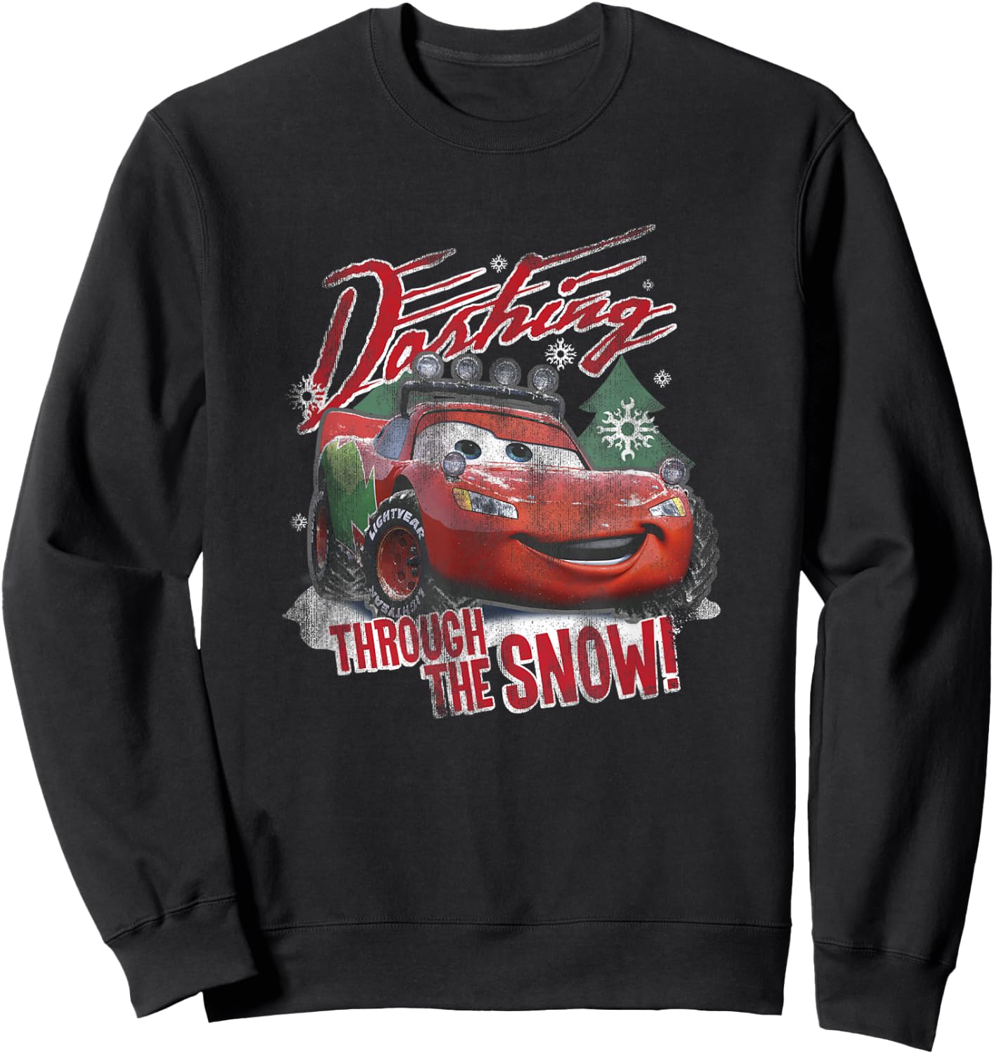 Disney Pixar Cars Christmas Dashing Through The Snow Faded Sweatshirt - Sweatshirt | Black