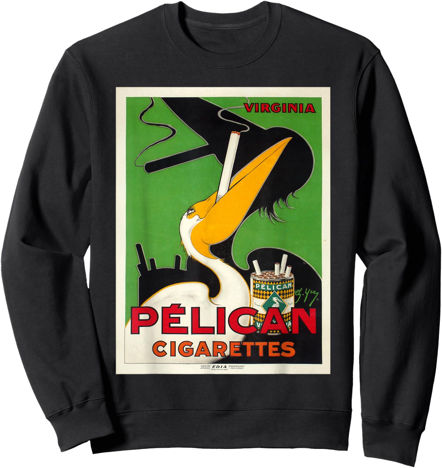 Retro Vintage Pelikan Cigarettes Virginia Poster Sweatshirt - Sweatshirt | Black