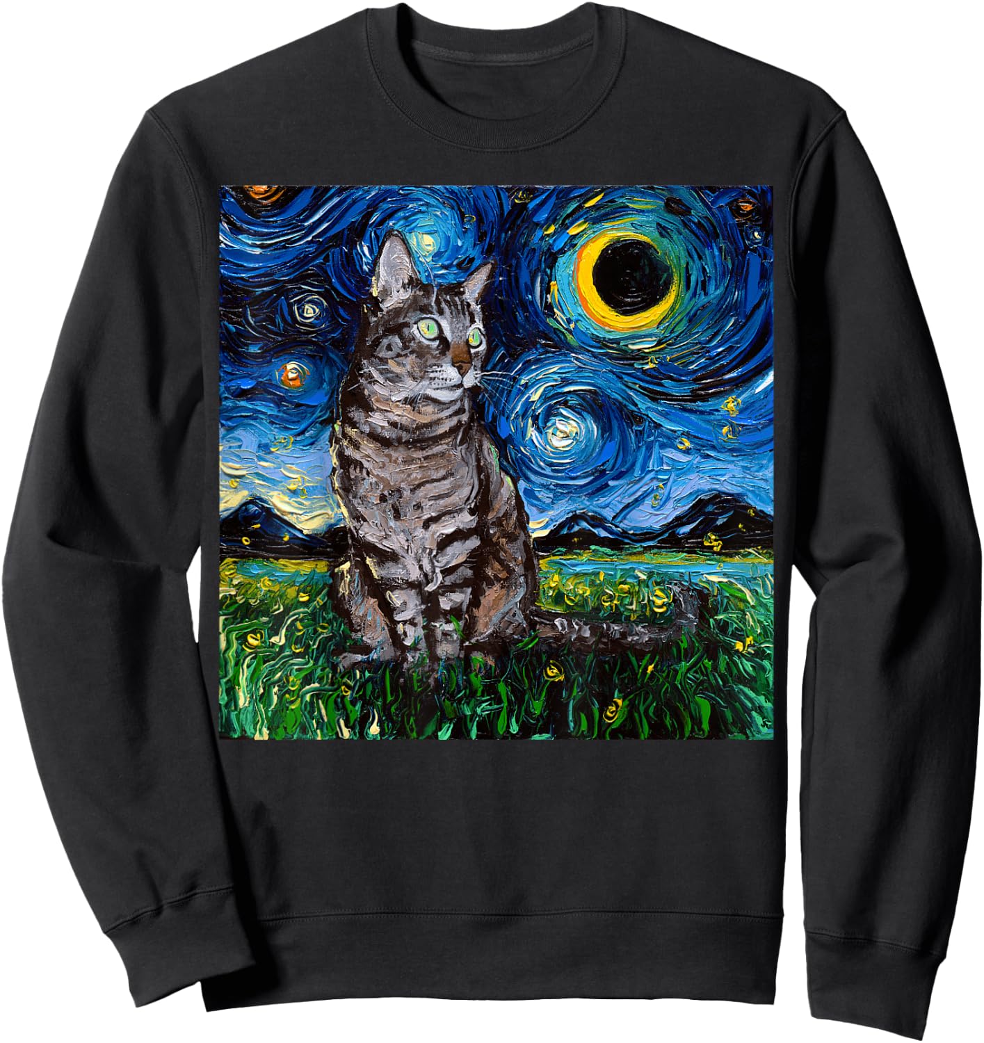 Gray Tabby Starry Night Art – Gift Cat Lovers Sweatshirt - Sweatshirt | Black