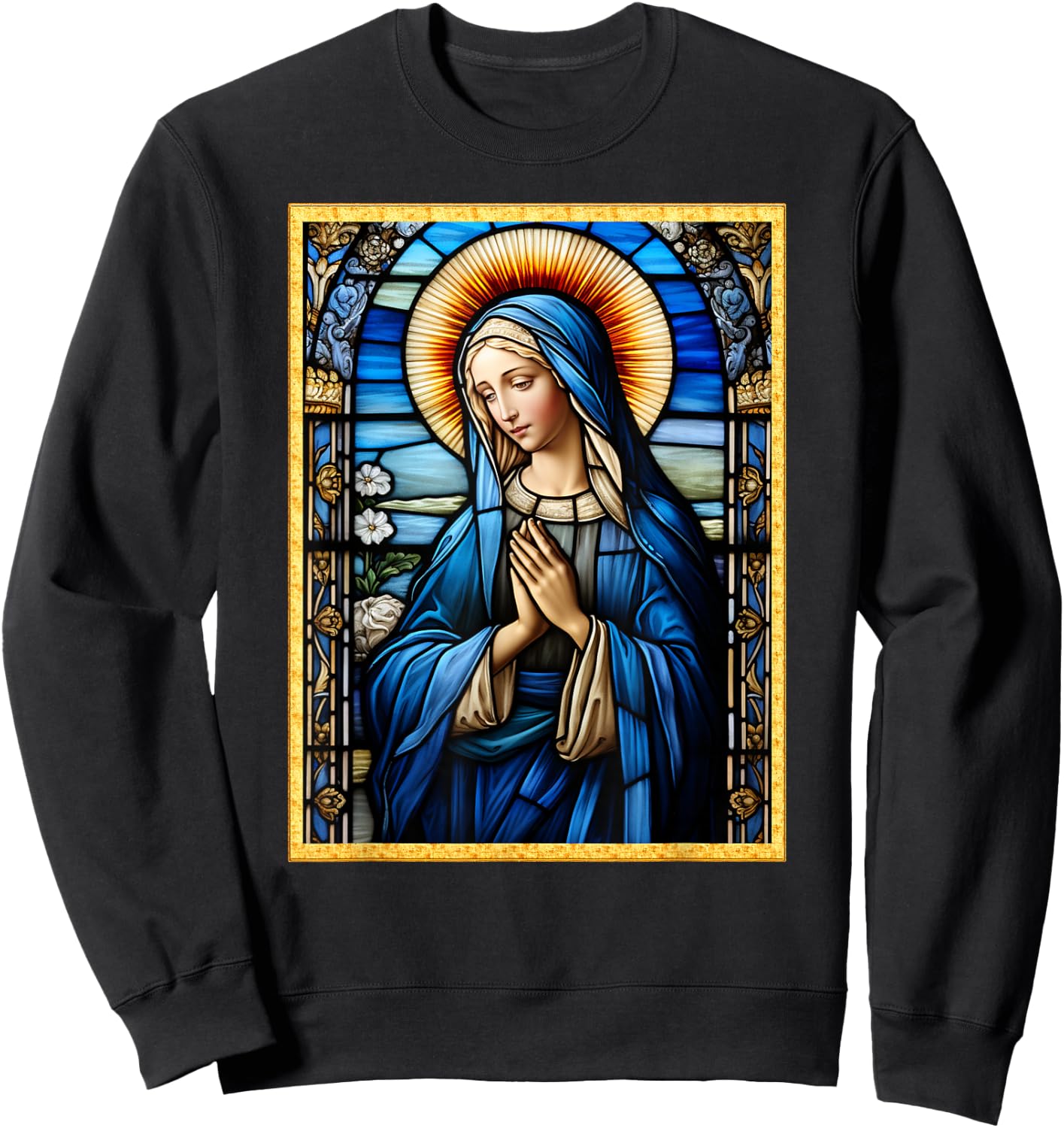 Blessed Virgin Mary Stained Glass Sweatshirt - Sweatshirt | Black