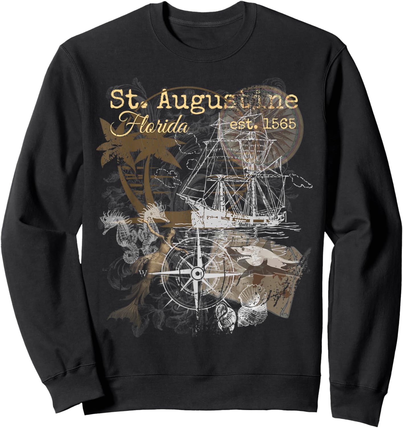 Vintage St Augustine Florida Shirt Old Historic 1565 Sweatshirt - Sweatshirt | Black