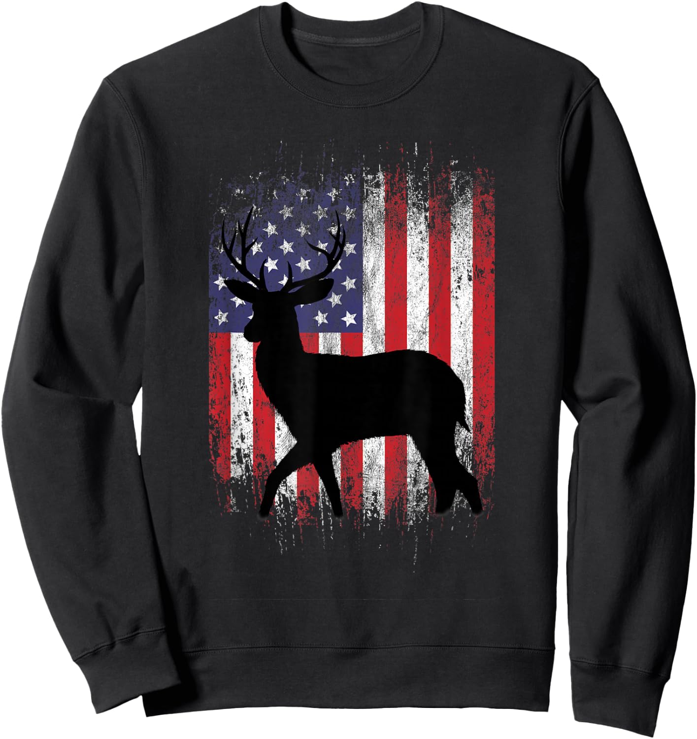 American Deer Hunting Patriotic Hunter Flag Whitetail Buck Sweatshirt - Sweatshirt | Black
