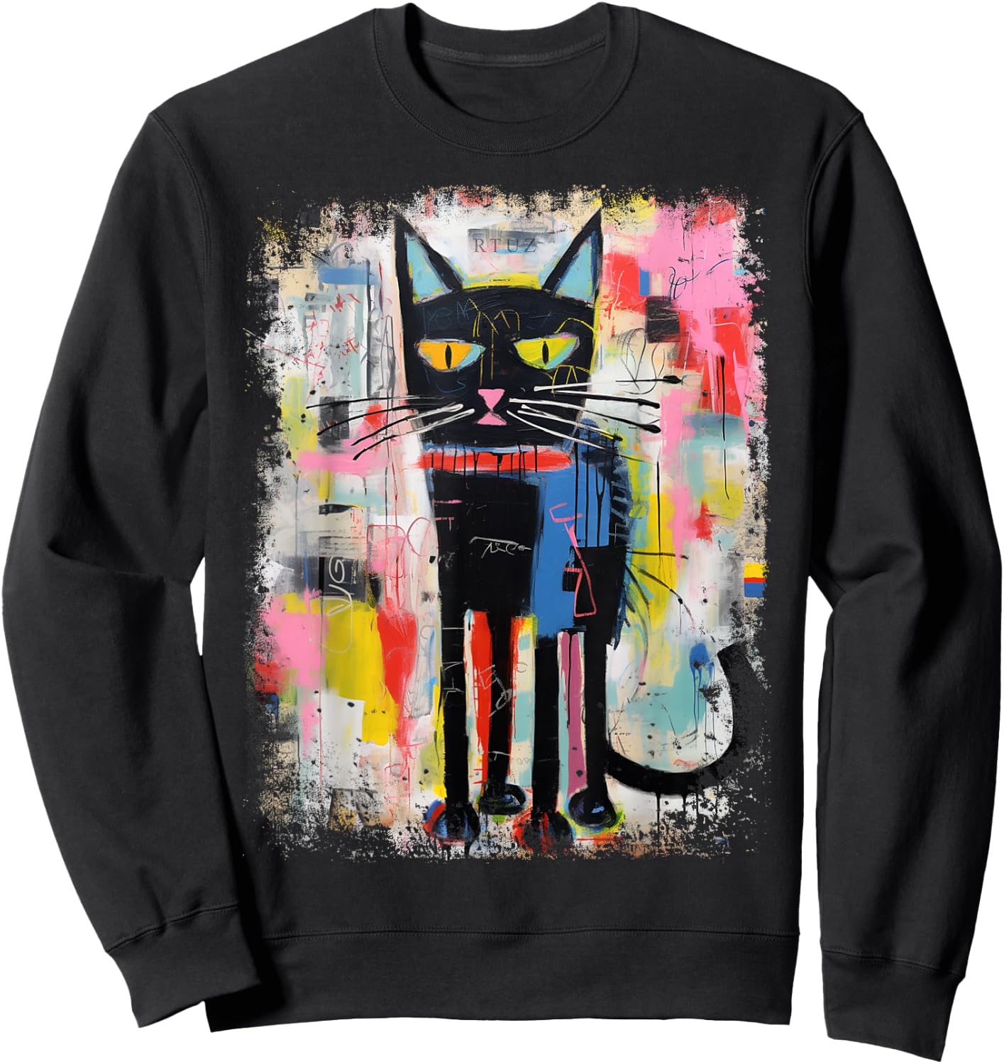 Hip Hop Cat Y2K Vintage Hipster Retro Edgy Streetwear Cat Sweatshirt - Sweatshirt | Black