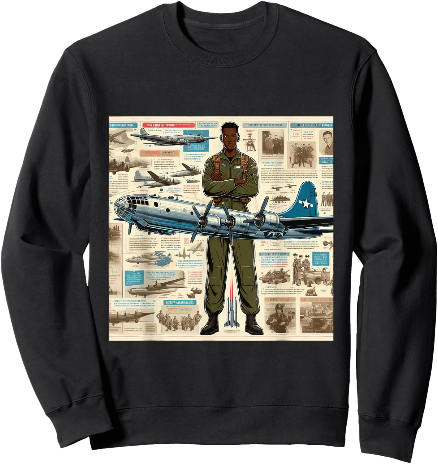 B29 Superfortress WW2 Warplane Airplane Infographics Sweatshirt - Sweatshirt | Black