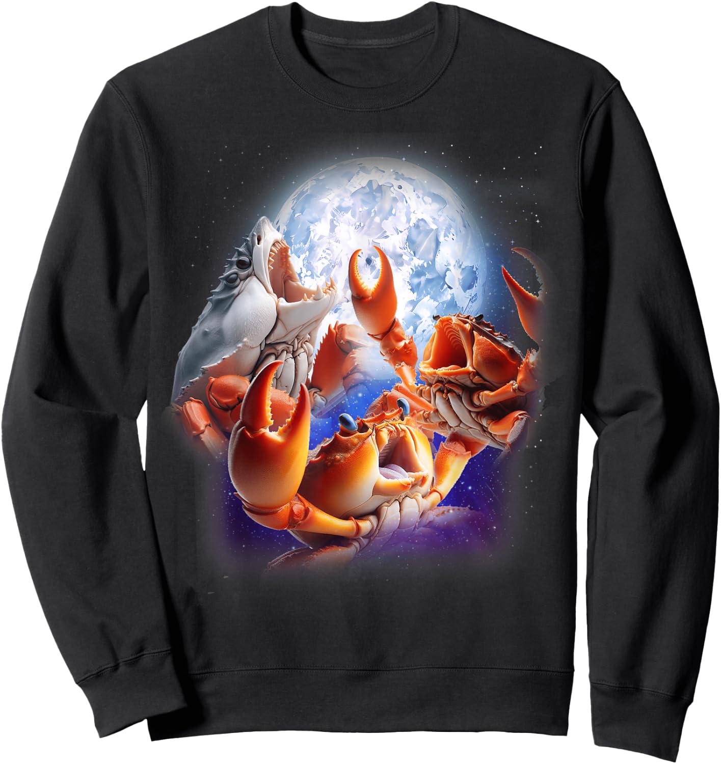 3 Crabs Howling At The Moon Funny Crab Lover Seafood Boil Sweatshirt - Sweatshirt | Black