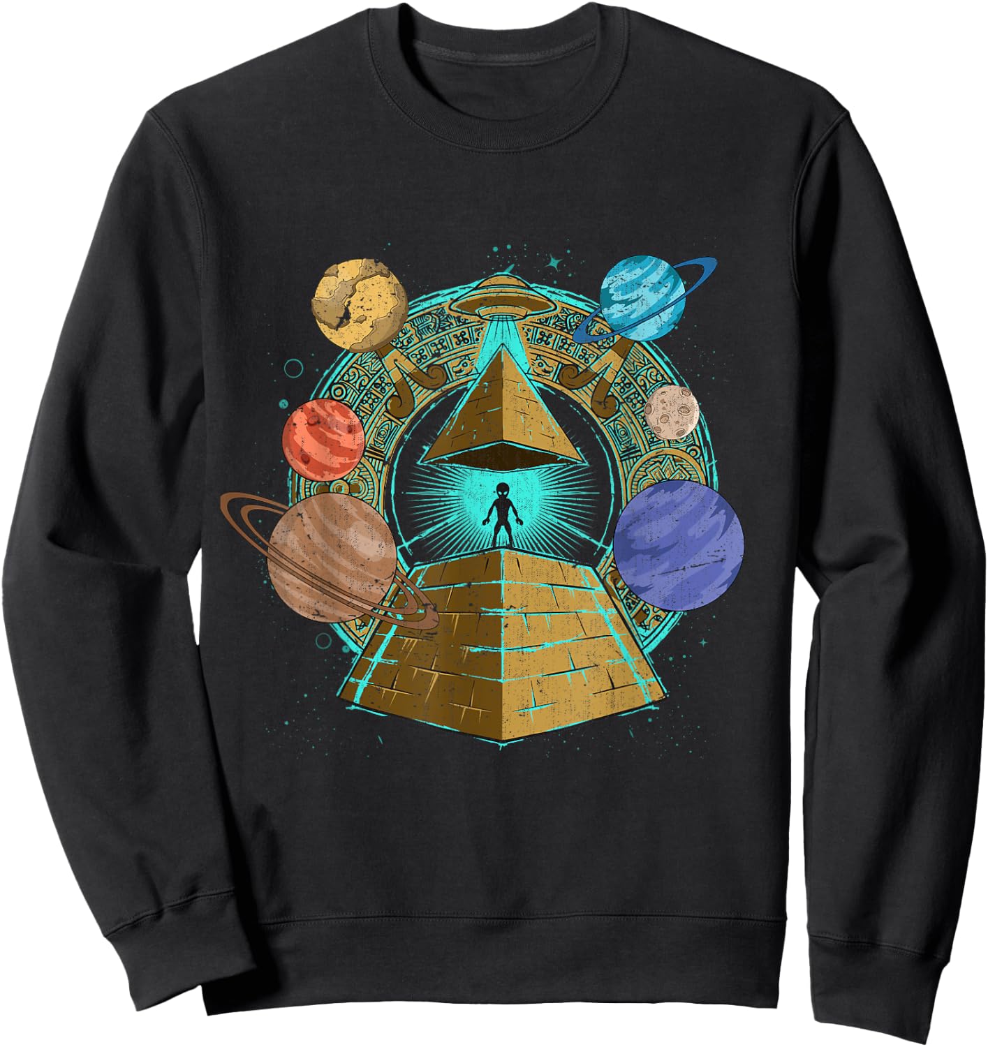 UFO Abduction Egyptian Pyramids Space Science Sci Fi Alien Sweatshirt - Sweatshirt | Black