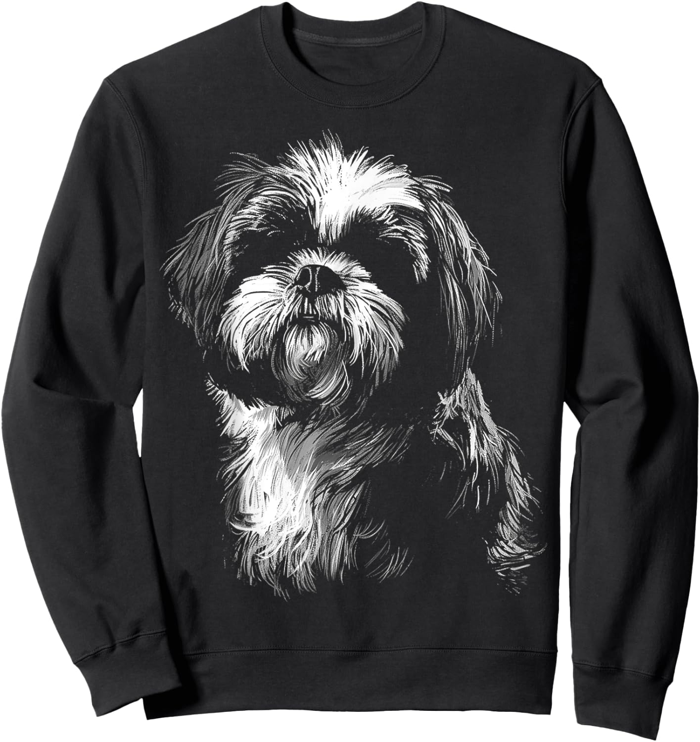 Dog Lover Cute Drawing Animal Pet Art Graphic Shih Tzu Women Kids Sweatshirt - Sweatshirt | Black