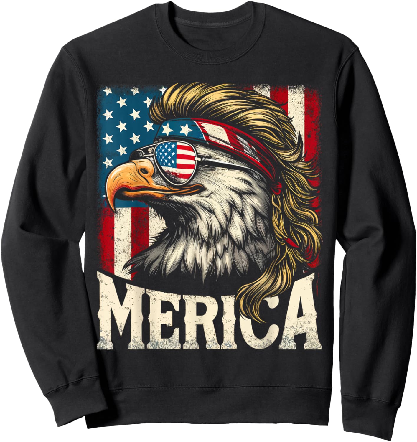 4th of July Patriotic Funny Eagle July 4th USA Merica Sweatshirt - Sweatshirt | Black