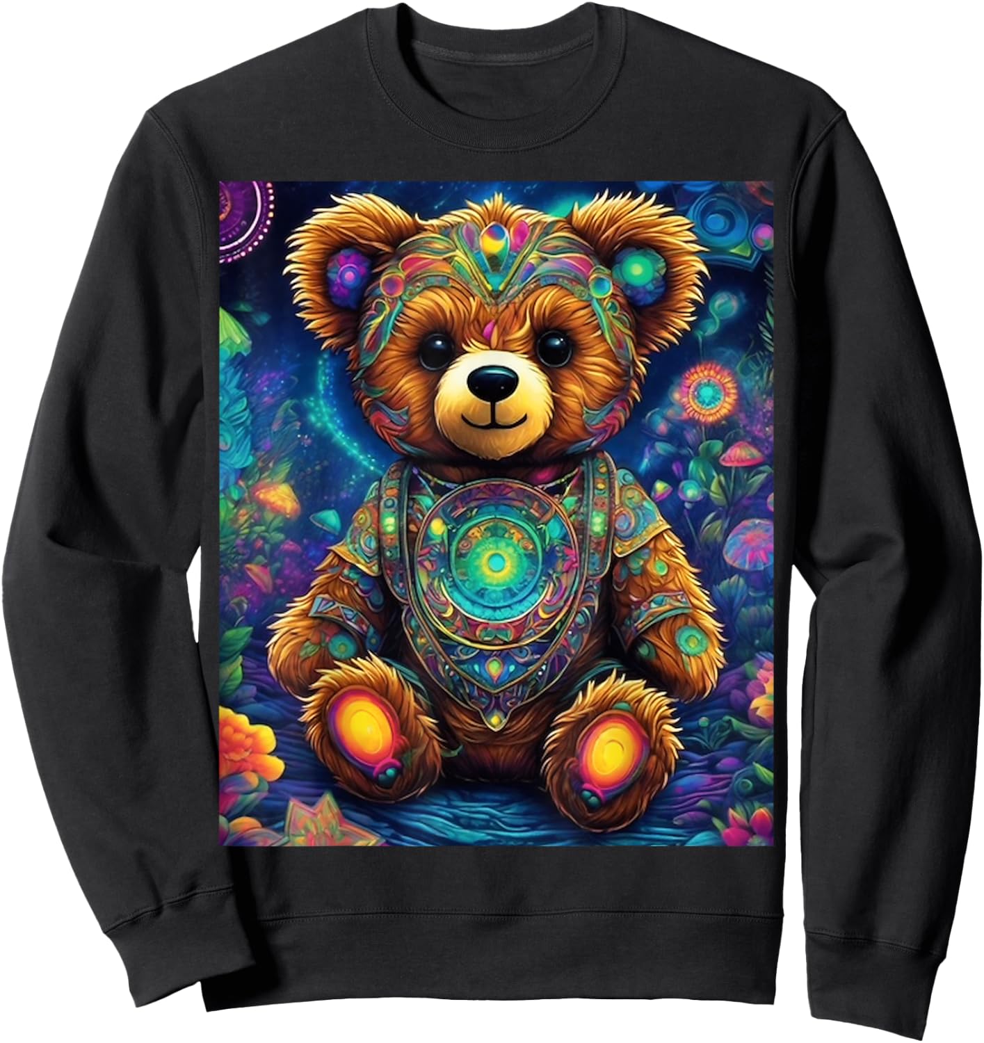 Psychedelic Teddy Bear Rave Festival Essential Graphic Sweatshirt - Sweatshirt | Black