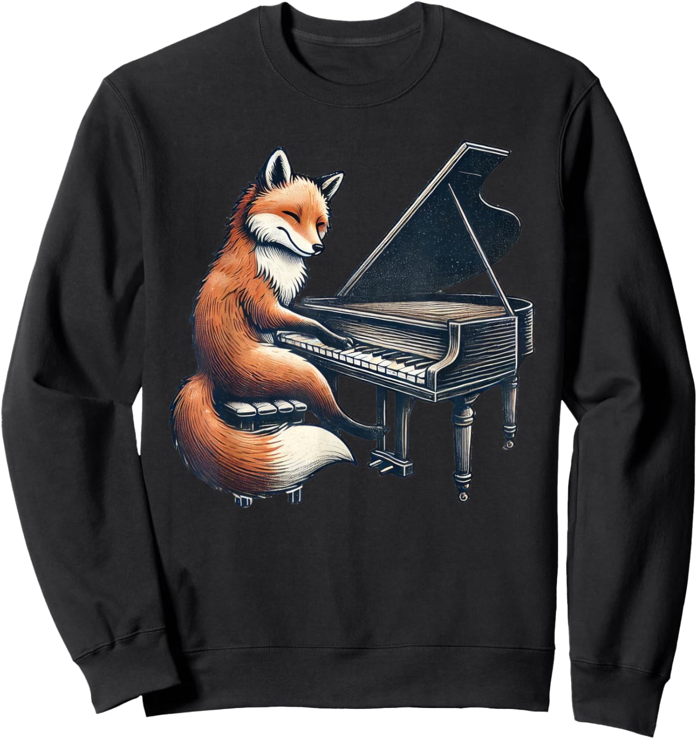 Cute Fox Playing Piano Foxes Musician Music Sweatshirt - Sweatshirt | Black