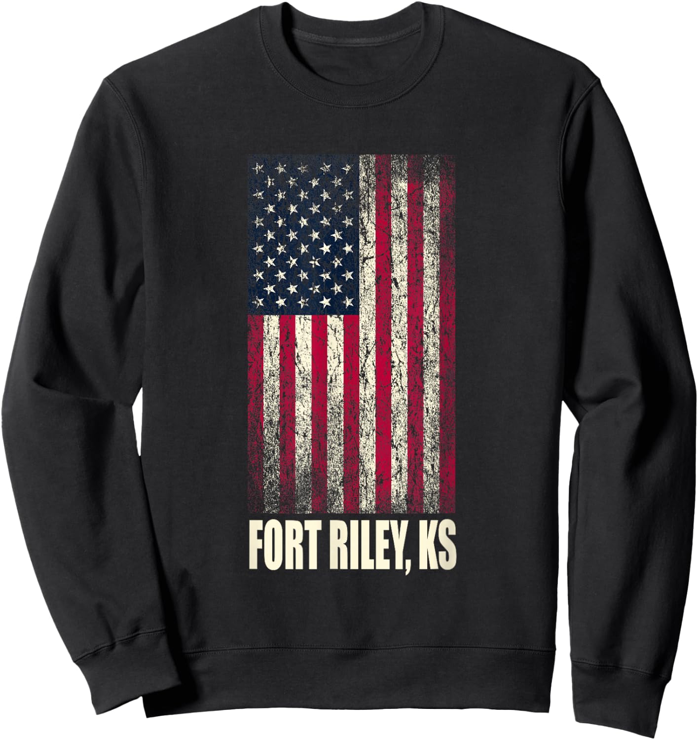Military Army United States Fort Riley KS Vintage Flag Sweatshirt - Sweatshirt | Black