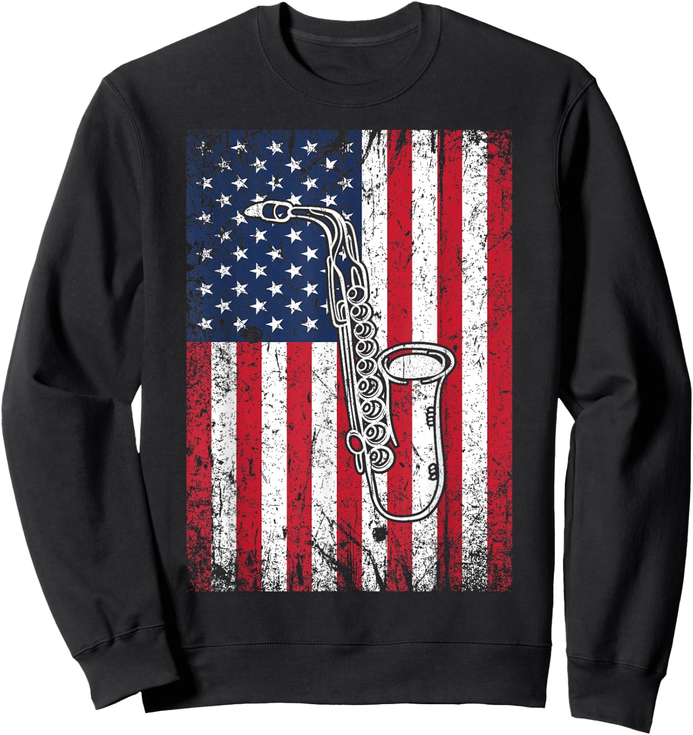 American Flag Saxophone 4th of July Patriotic Women Sweatshirt - Sweatshirt | Black