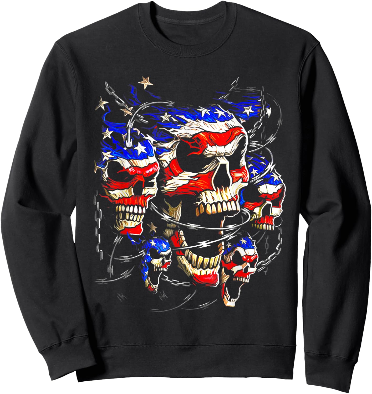 USA Patriotic American Flag Goth Evil Skulls Skeletons Men Sweatshirt - Sweatshirt | Black