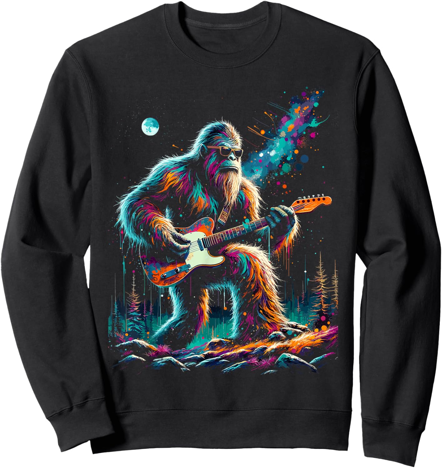 Guitar Sasquatch Bigfoot Rock Music Band Funny Sasquatch Sweatshirt - Sweatshirt | Black