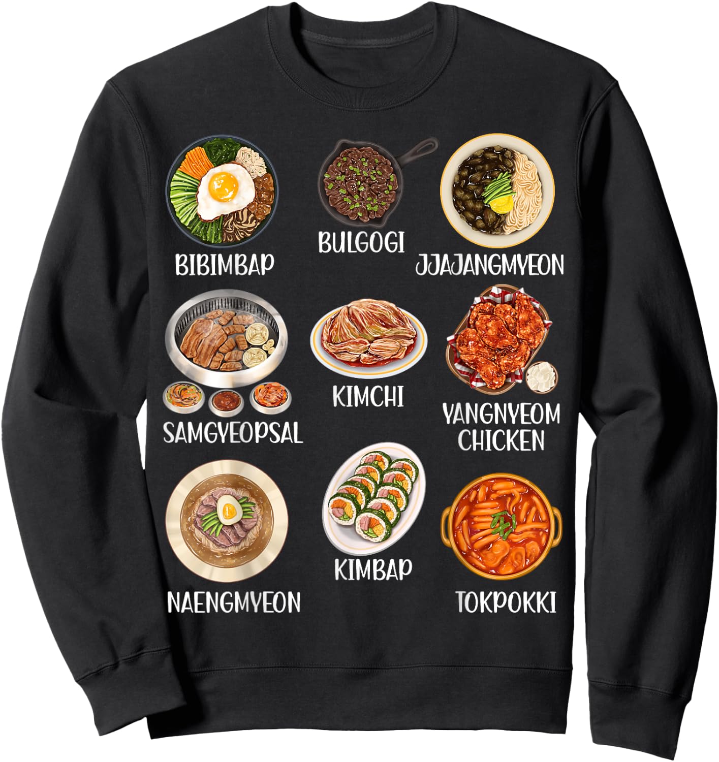 Cute Korean Food Kimchi Bibimbap Kawaii Korean Aesthetic Pop Sweatshirt - Sweatshirt | Black