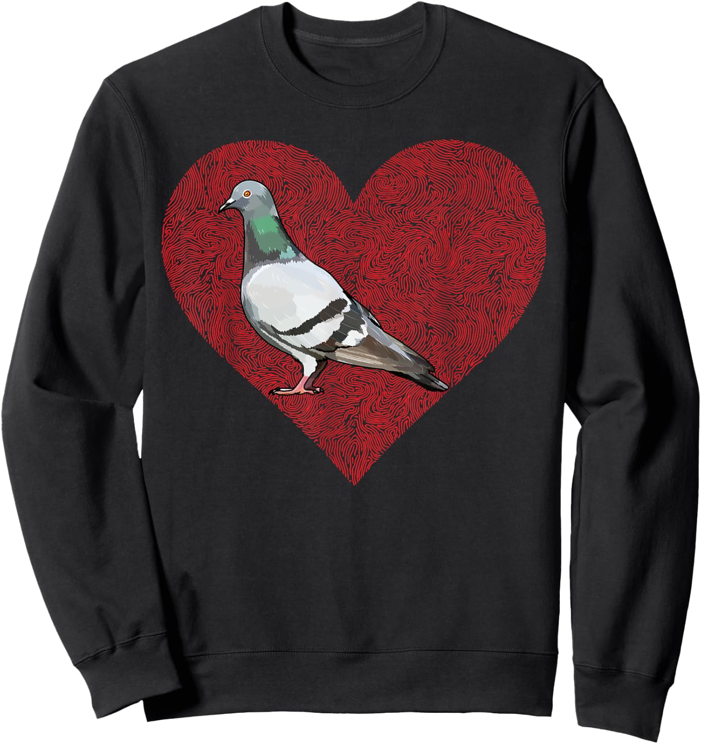 Pigeon Valentines Day Bird Love Fingerprint Sweatshirt - Sweatshirt | Black