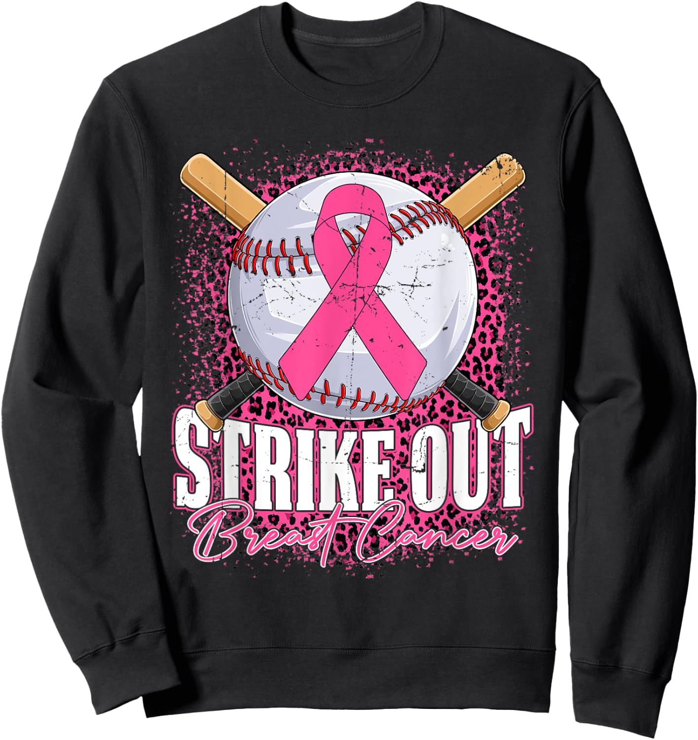 Strike Out Breast Cancer Baseball Ball & Pink Ribbon Women Sweatshirt - Sweatshirt | Black