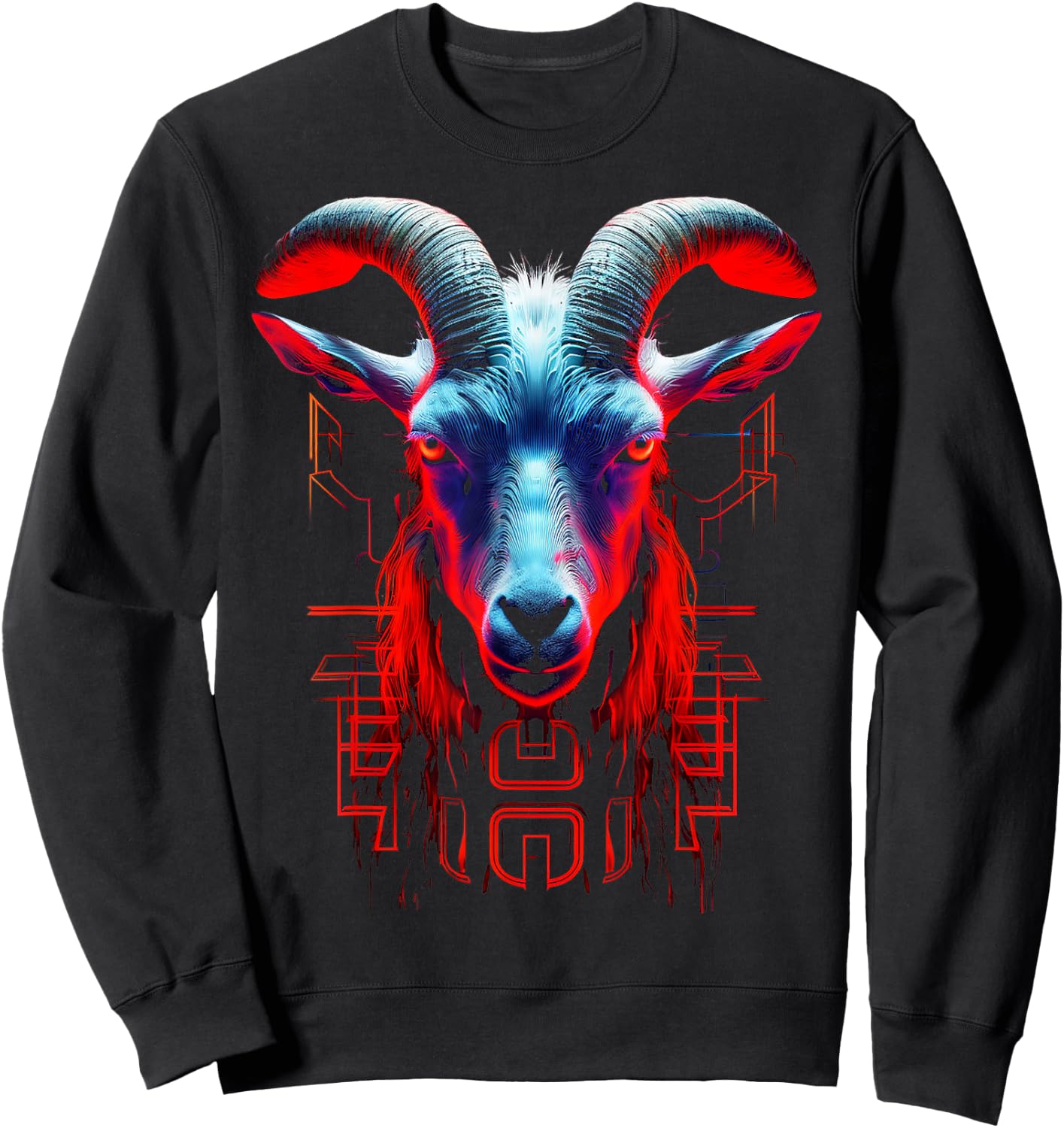 Goat Geometric Text Art Animal Graphic Motif Goat Sweatshirt - Sweatshirt | Black
