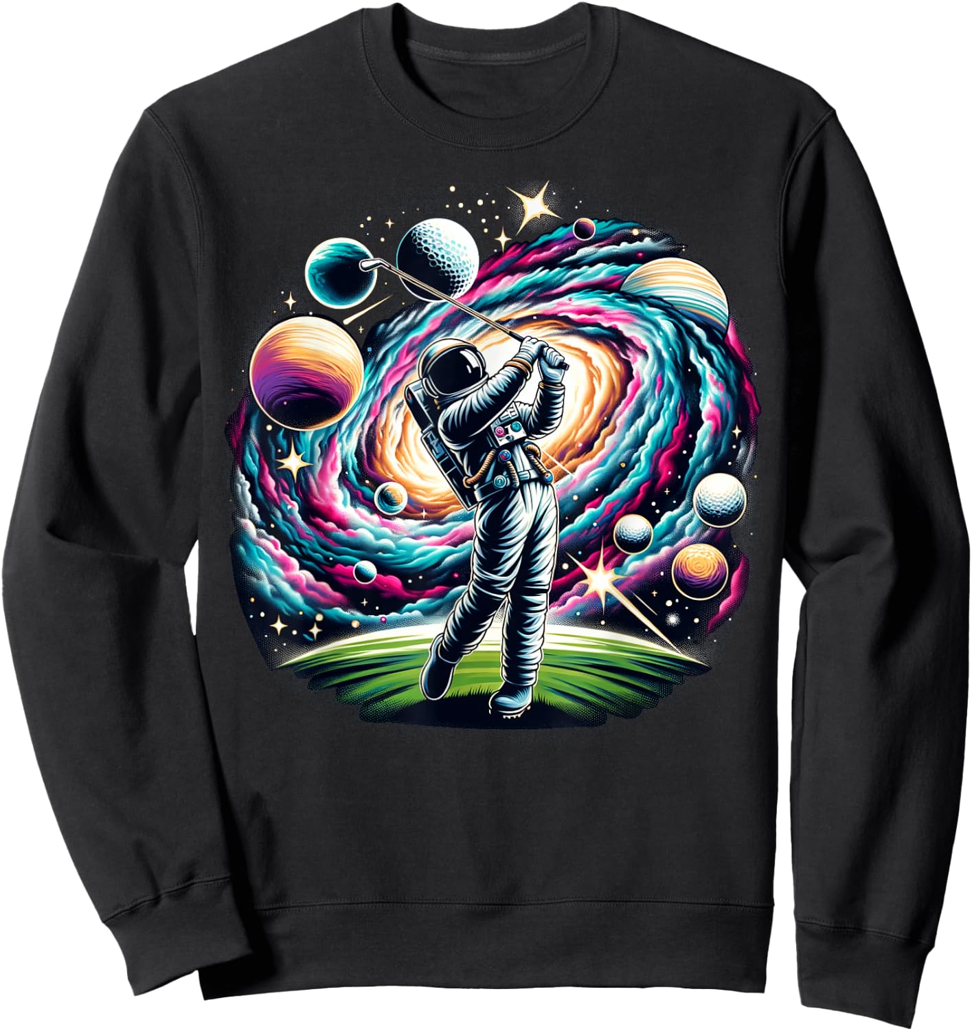 Funny Space Golf Astronaut on Golfer Sweatshirt - Sweatshirt | Black