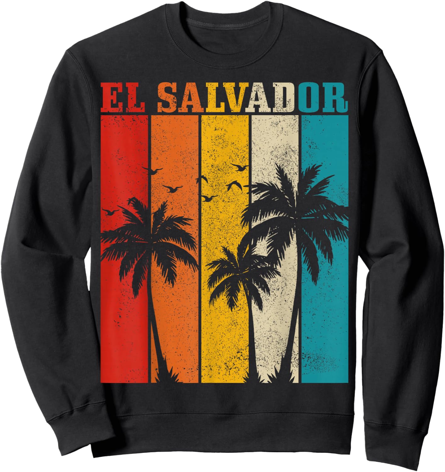 El Salvador Vintage Palm Trees Surfer Salvadoran Souvenir Sweatshirt - Sweatshirt | Black