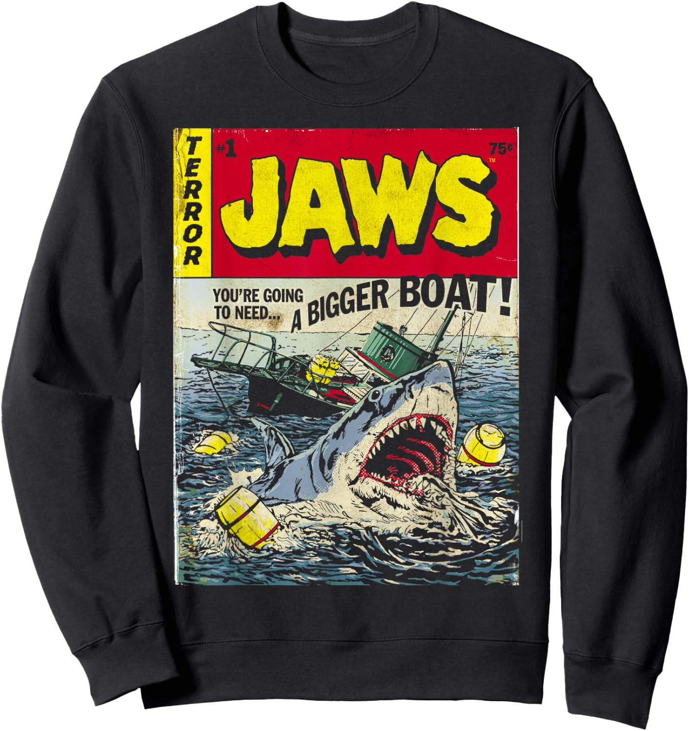 Jaws Pulp Attack Comic Cover Short Sleeve Sweatshirt - Sweatshirt | Black