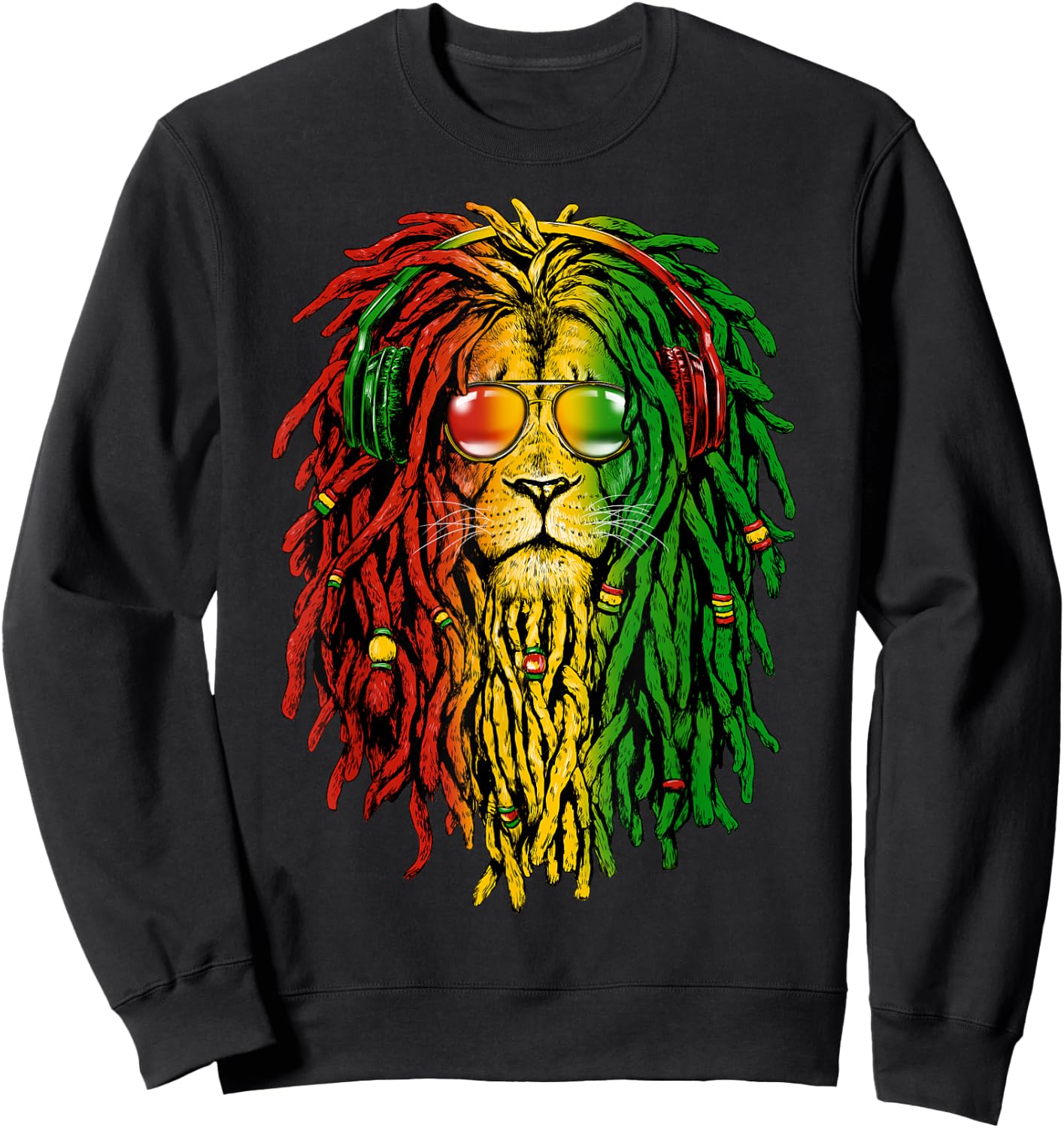 Rasta Reggae Lion Sunglasses Art Gift Rastafari Sweatshirt - Sweatshirt | Black