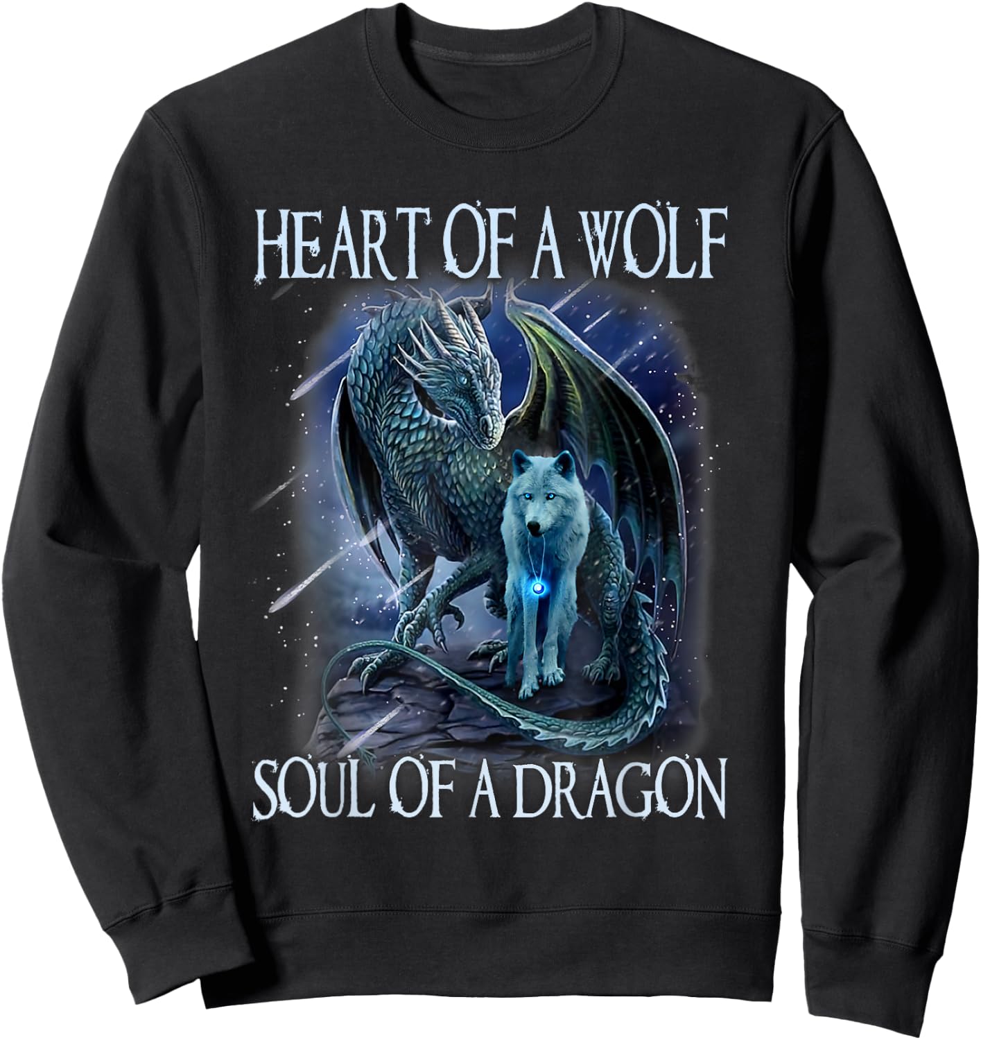 Heart of Wolf Soul of A Dragon - Cool Dragon - Wolf Warrior Sweatshirt - Sweatshirt | Black